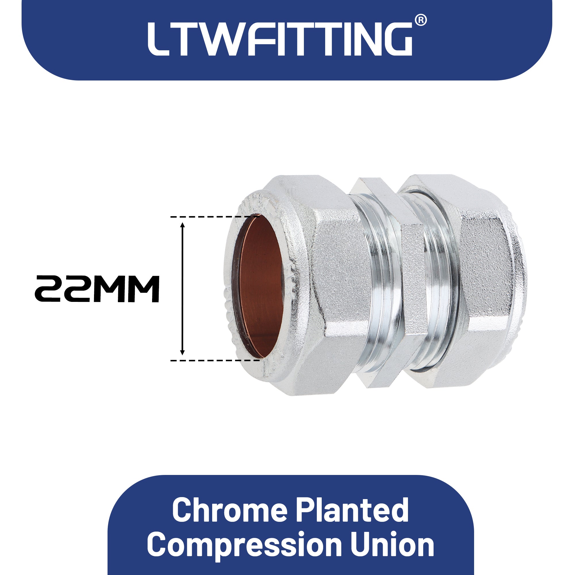 LTWFITTING verchromt 22mm OD Compression Union, Messing Kompression Fitting