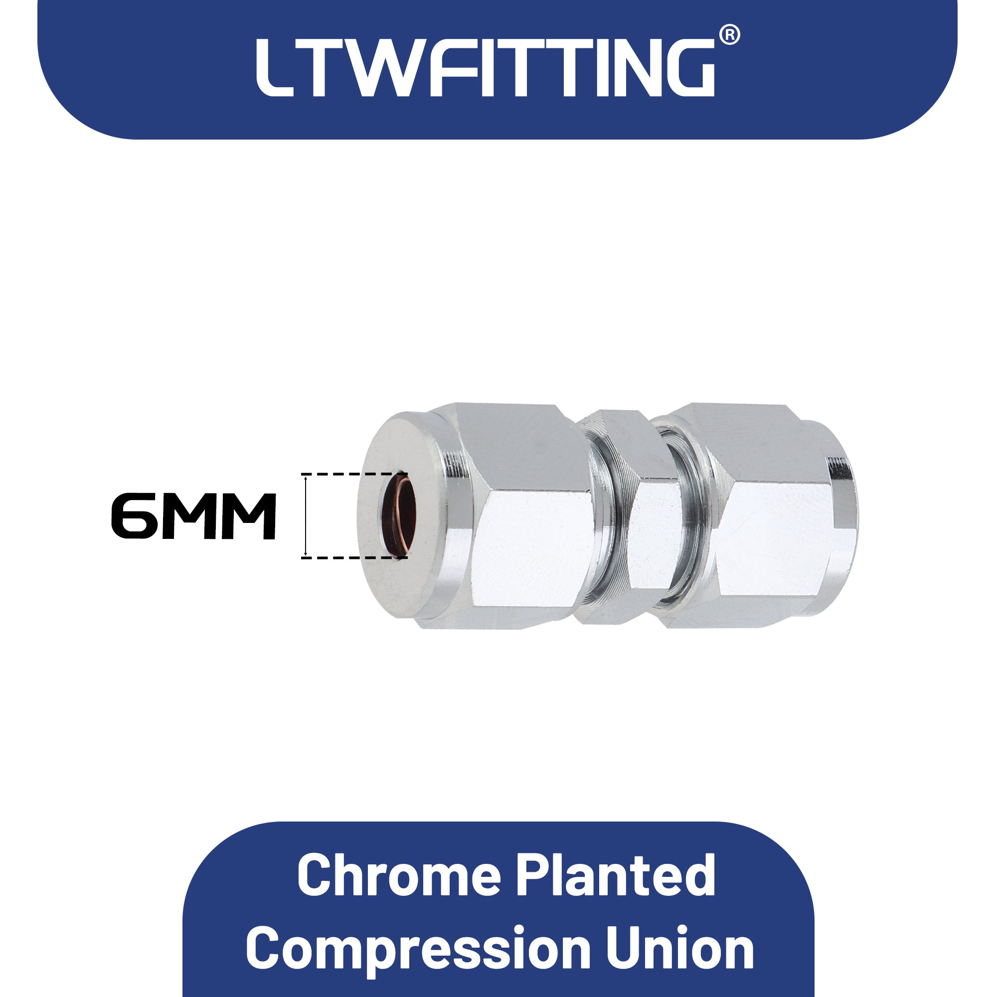 LTWFITTING verchromt 6mm OD Compression Union, Messing Kompression Fitting