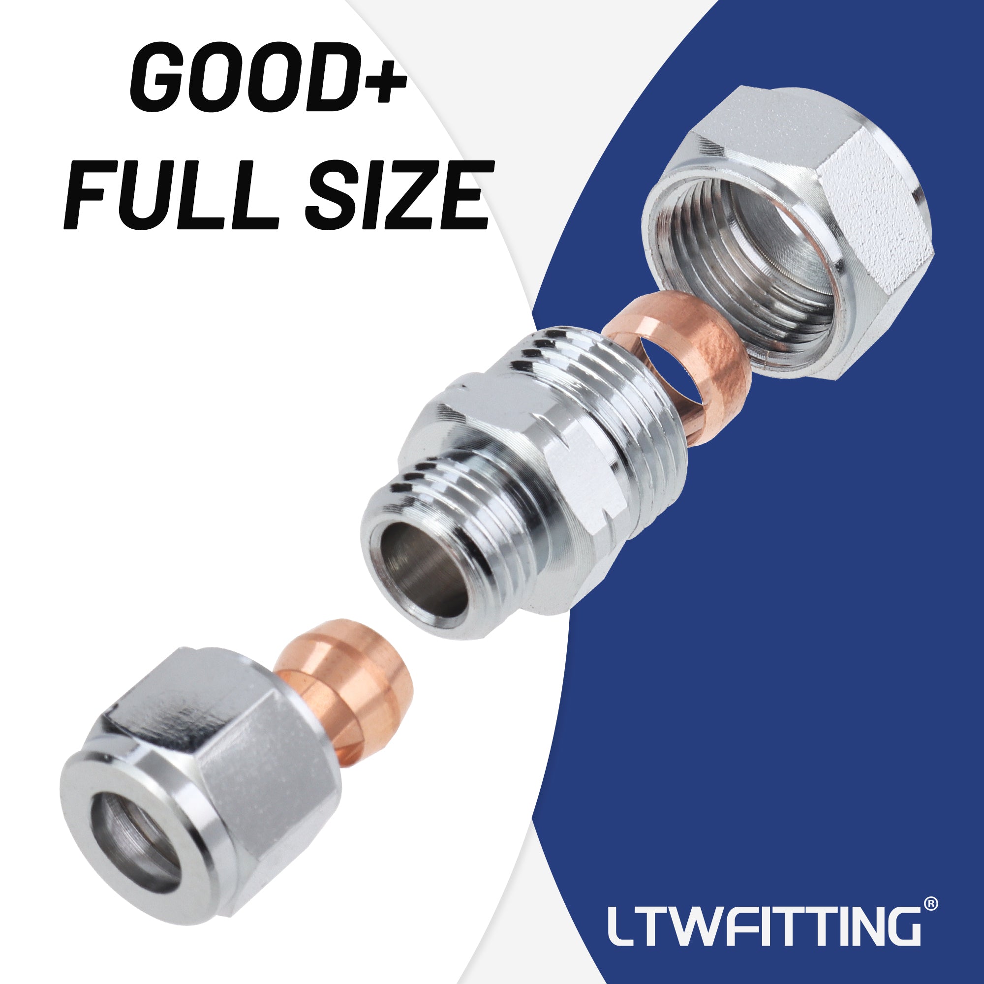 LTWFITTING verchromt 10mm OD x 8mm OD Compression Reducing Union, Messing Kompression Fitting