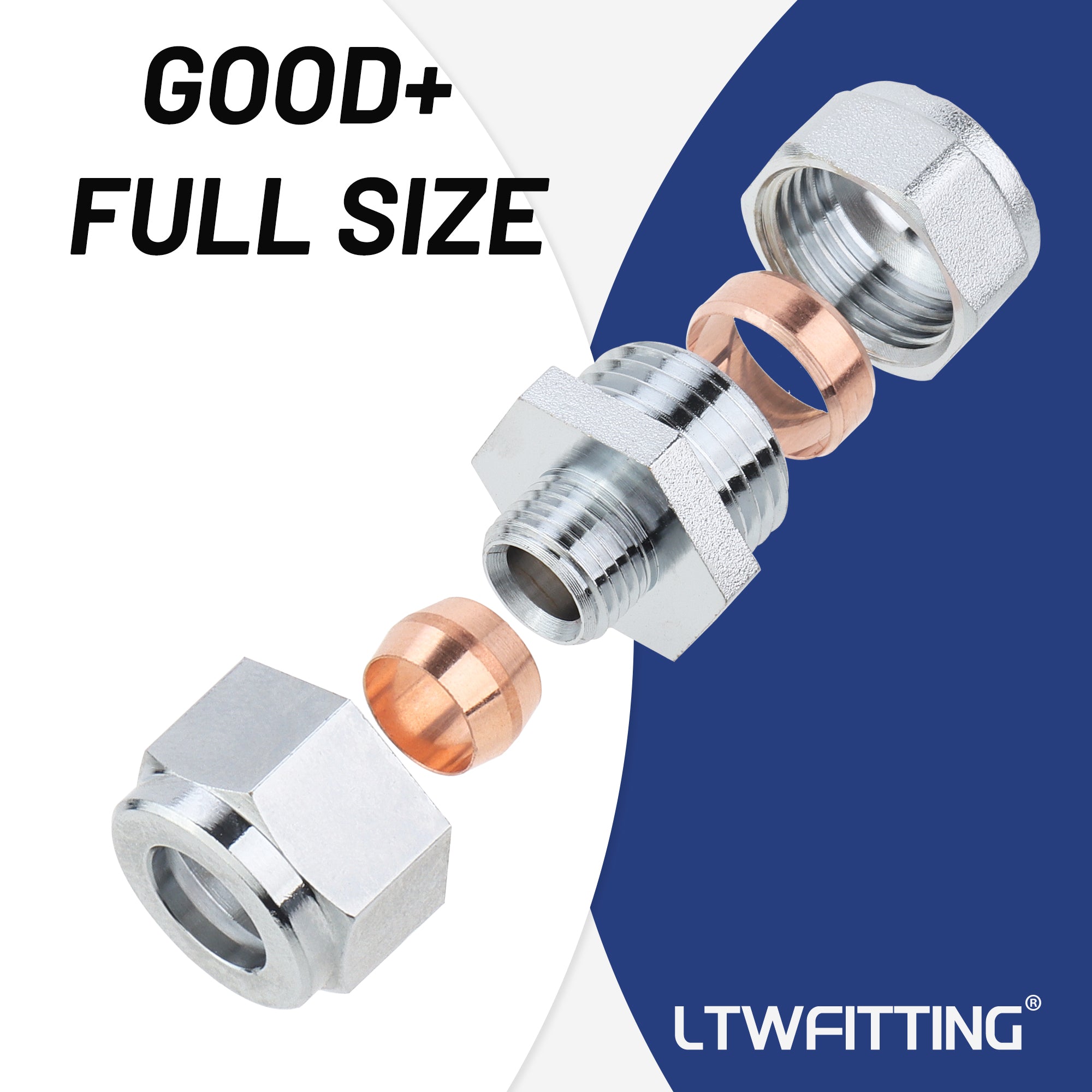 LTWFITTING verchromt 15mm OD x 8mm OD Compression Reducing Union, Messing Kompression Fitting