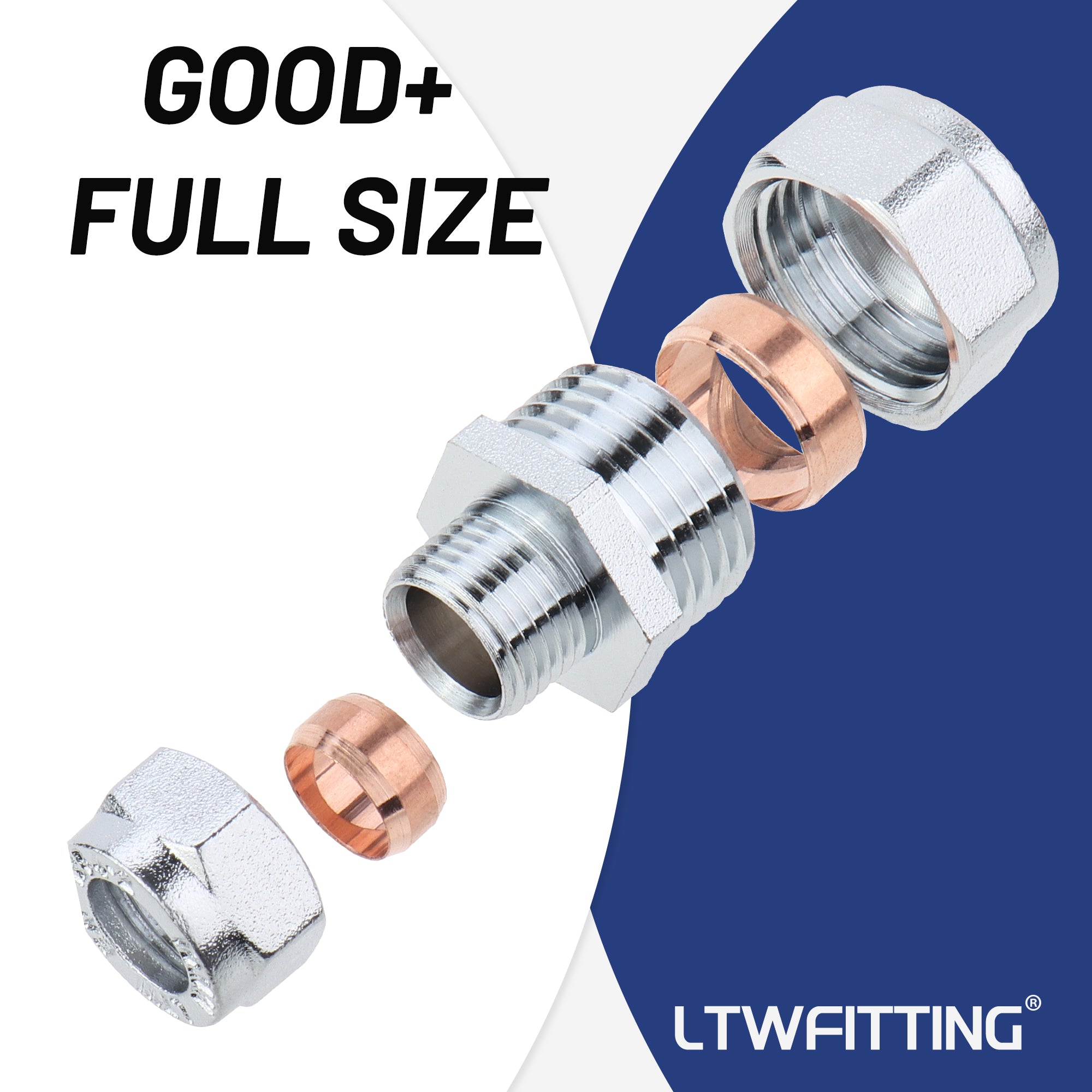 LTWFITTING verchromt 15mm OD x 10mm OD Compression Reducing Union, Messing Kompression Fitting