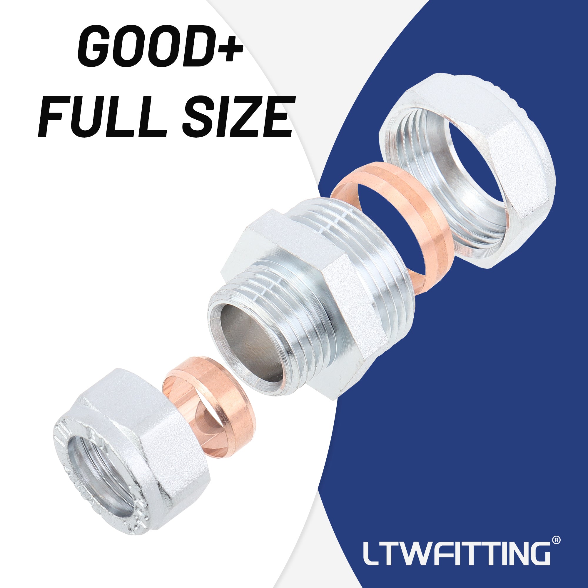 LTWFITTING verchromt 22mm OD x 15mm OD Compression Reducing Union, Messing Kompression Fitting