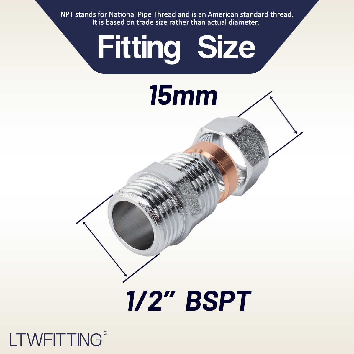 LTWFITTING Verchromter Messing 15mm OD x 1/2-Inch Male R Compression Connector Fitting