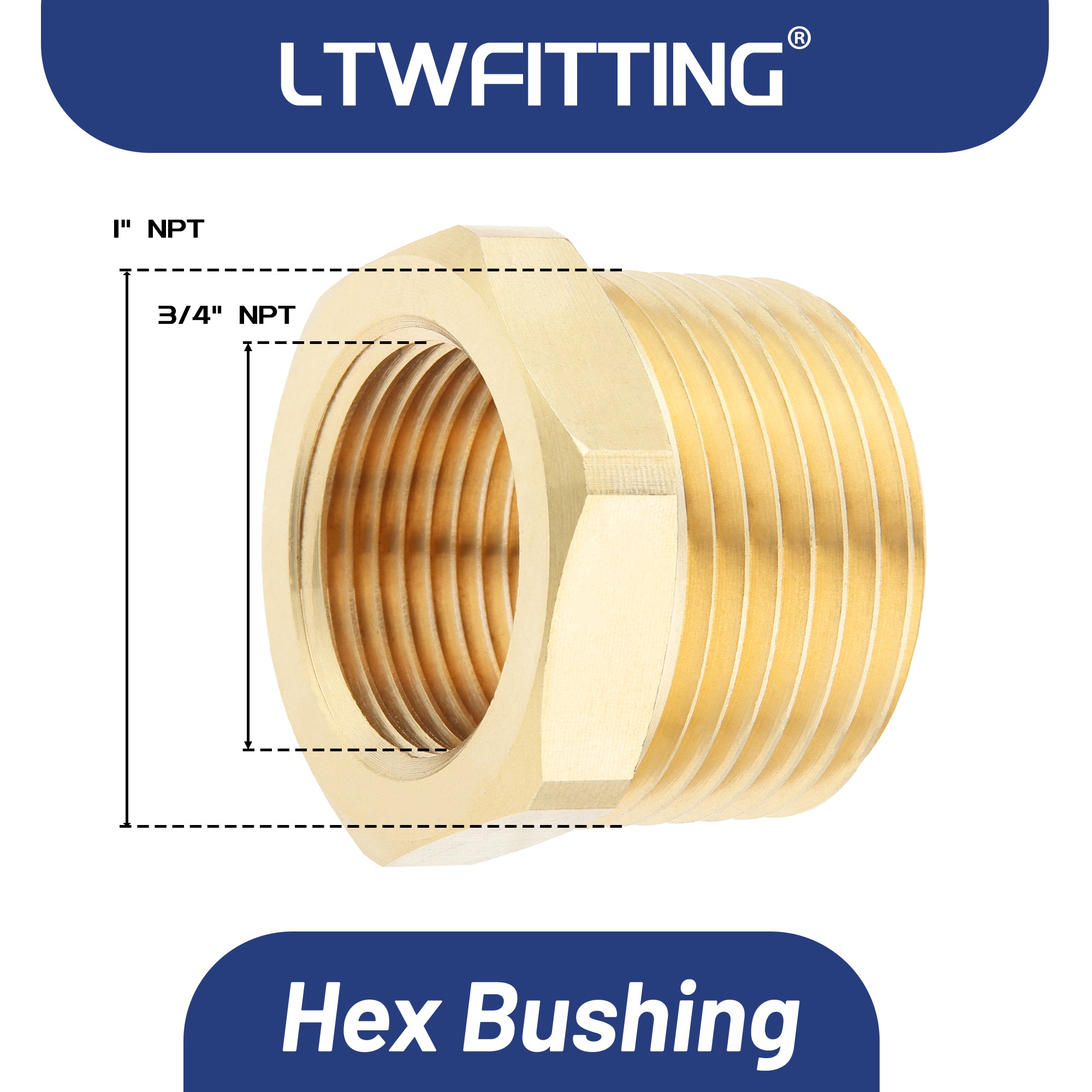 LTWFITTING Messing Fittings Reduzierstück mit Sechskant 1" IG Aussengewinde x 3/4" IG Innengewinde