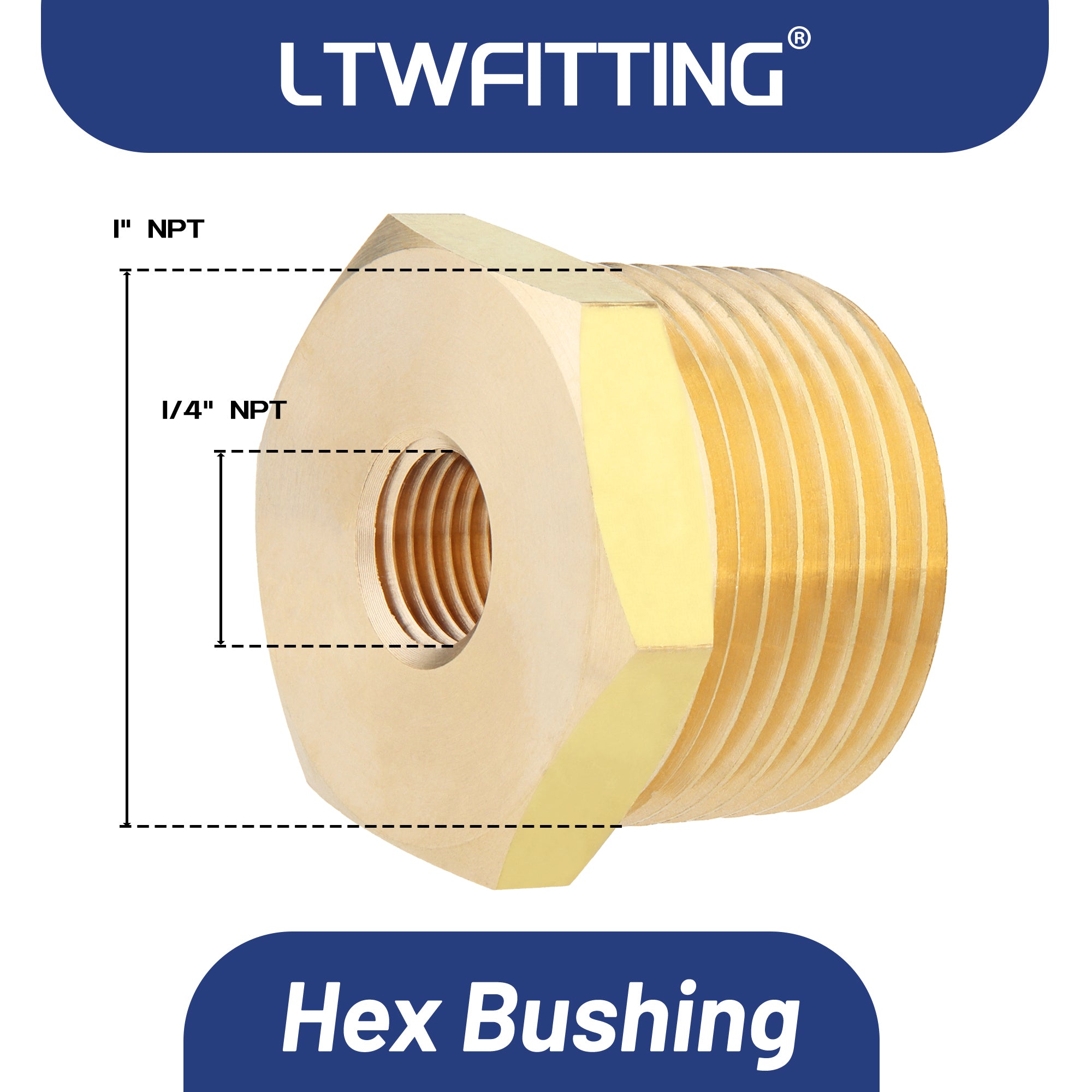 LTWFITTING Messing Fittings Reduzierstück mit Sechskant 1" IG Aussengewinde x 1/4" IG Innengewinde