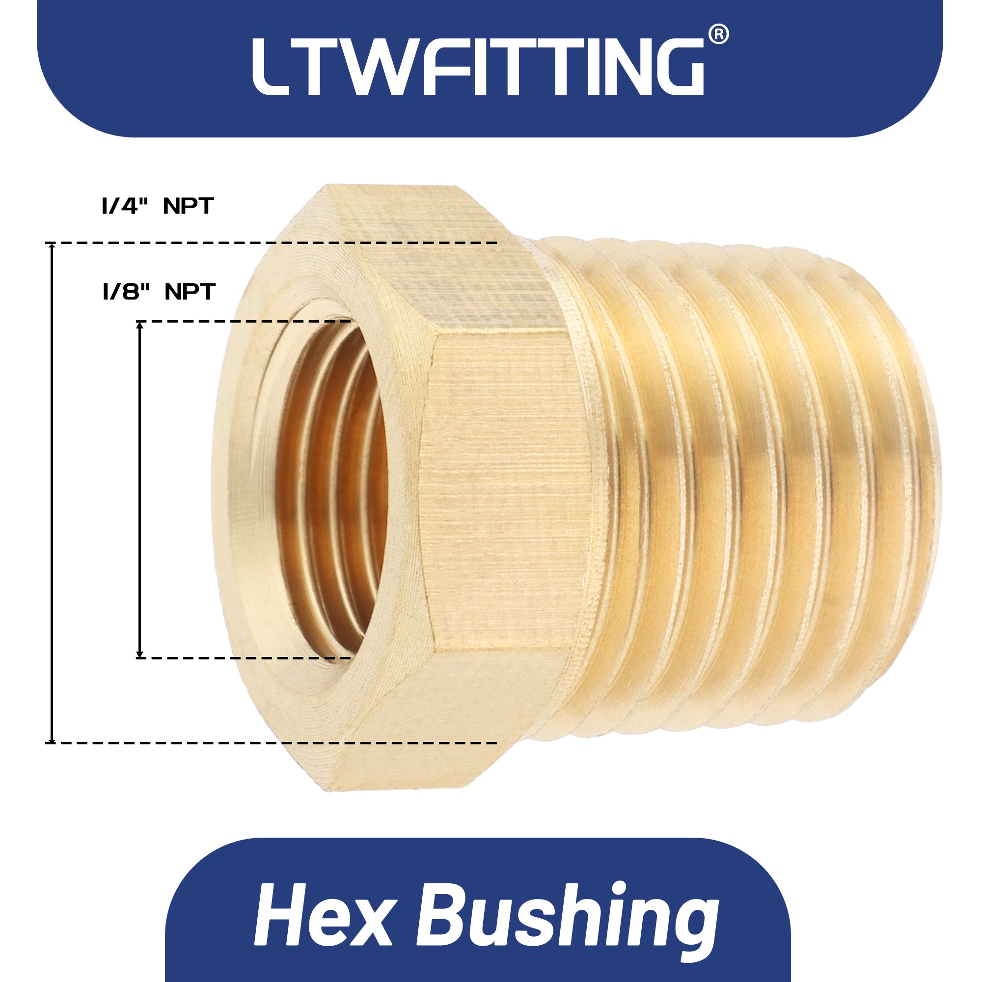 LTWFITTING Messing Fittings Reduzierstück mit Sechskant 1/4" IG Aussengewinde x 1/8" IG Innengewinde