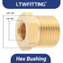 LTWFITTING Messing Fittings Reduzierstück mit Sechskant 3/8" IG Aussengewinde x 1/8" IG Innengewinde