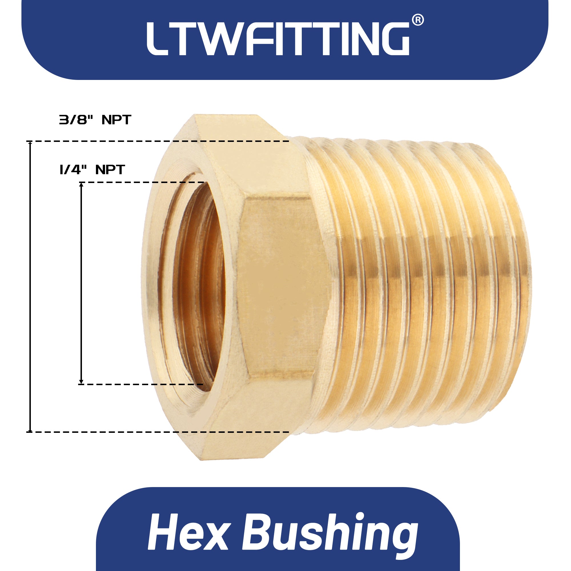 LTWFITTING Messing Fittings Reduzierstück mit Sechskant 3/8" IG Aussengewinde x 1/4" IG Innengewinde