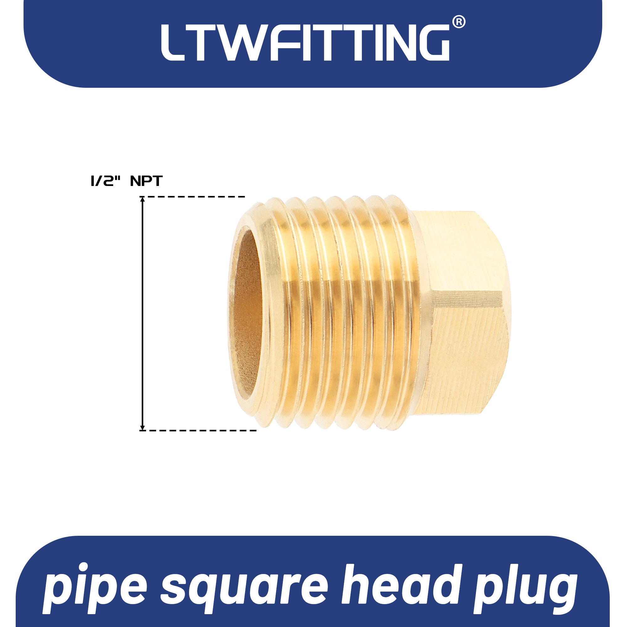 LTWFITTING Messing Fittings Stopfen mit Vierkant 1/2" IG Aussengewinde