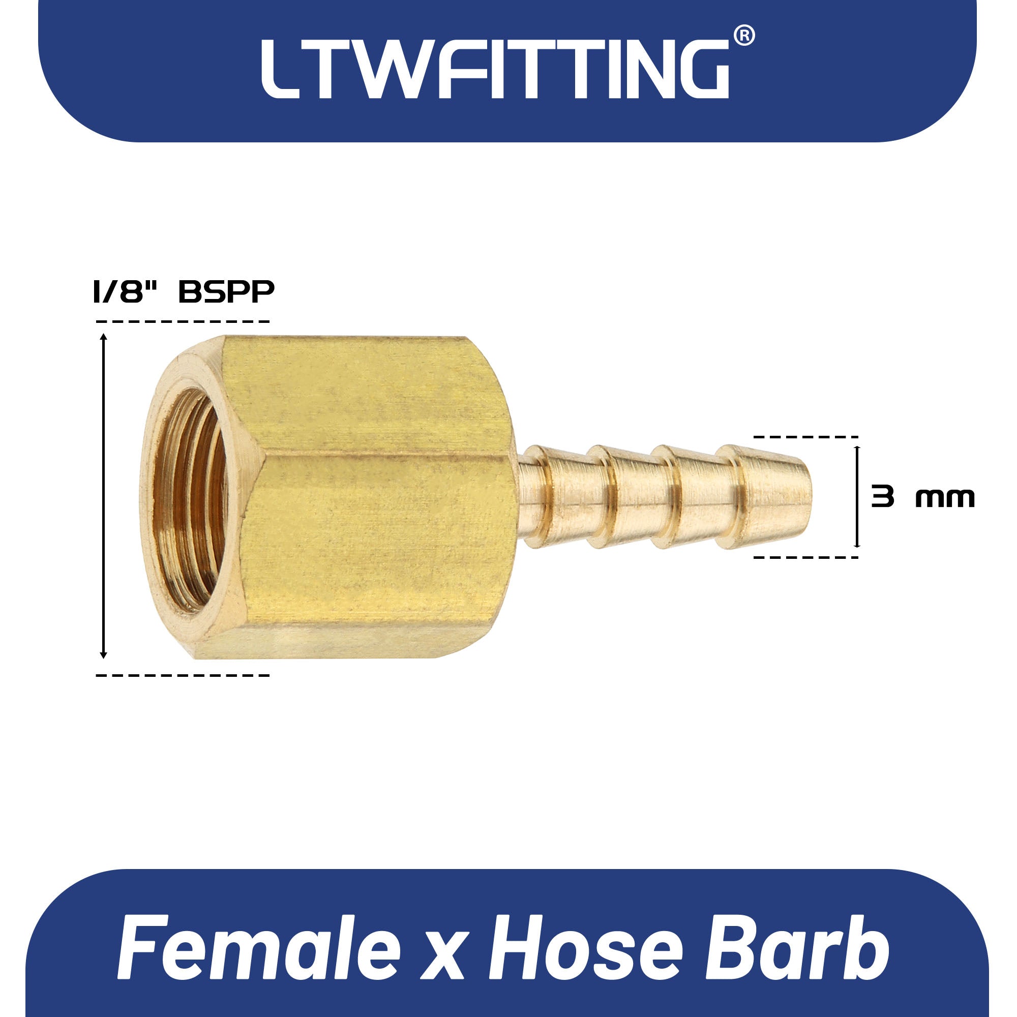 LTWFITTING Messing Fittings Anschluss 1/8" Innengewinde IG x 3 mm Schlauch