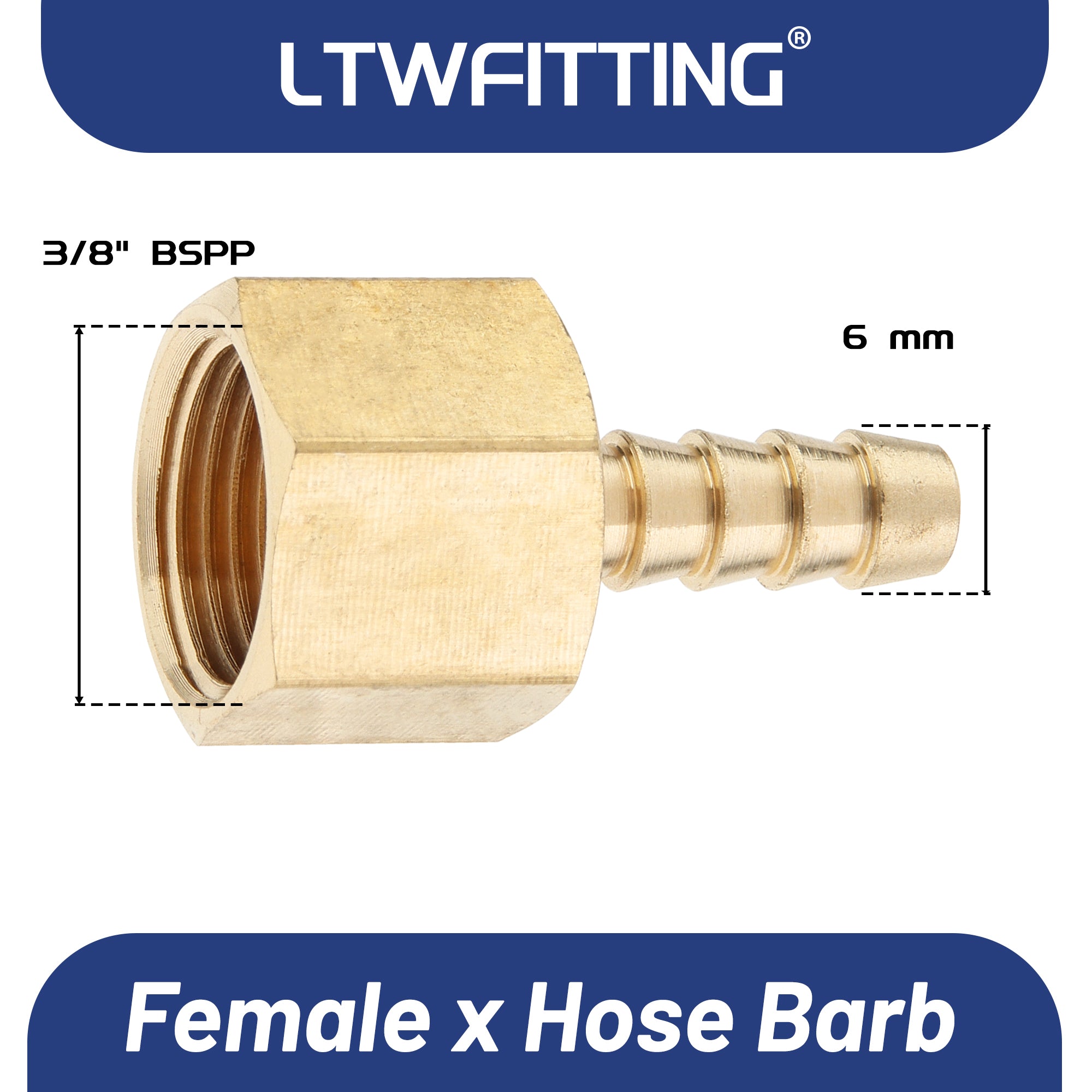 LTWFITTING Messing Fittings Anschluss 3/8" Innengewinde IG x 6 mm Schlauch