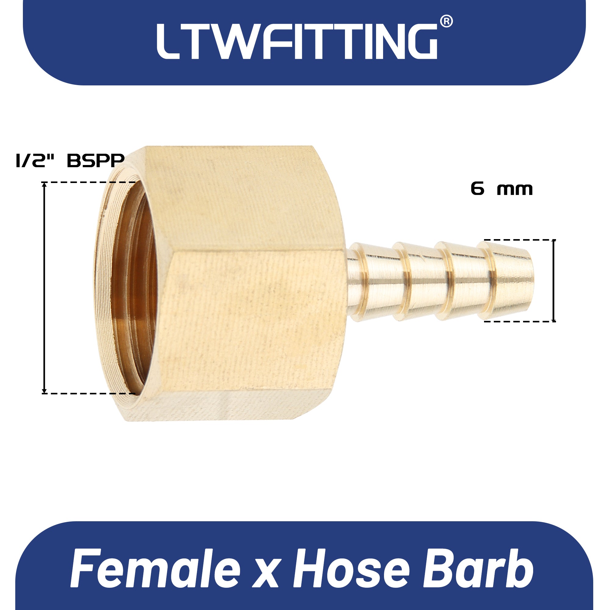 LTWFITTING Messing Fittings Anschluss 1/2" Innengewinde IG x 6 mm Schlauch