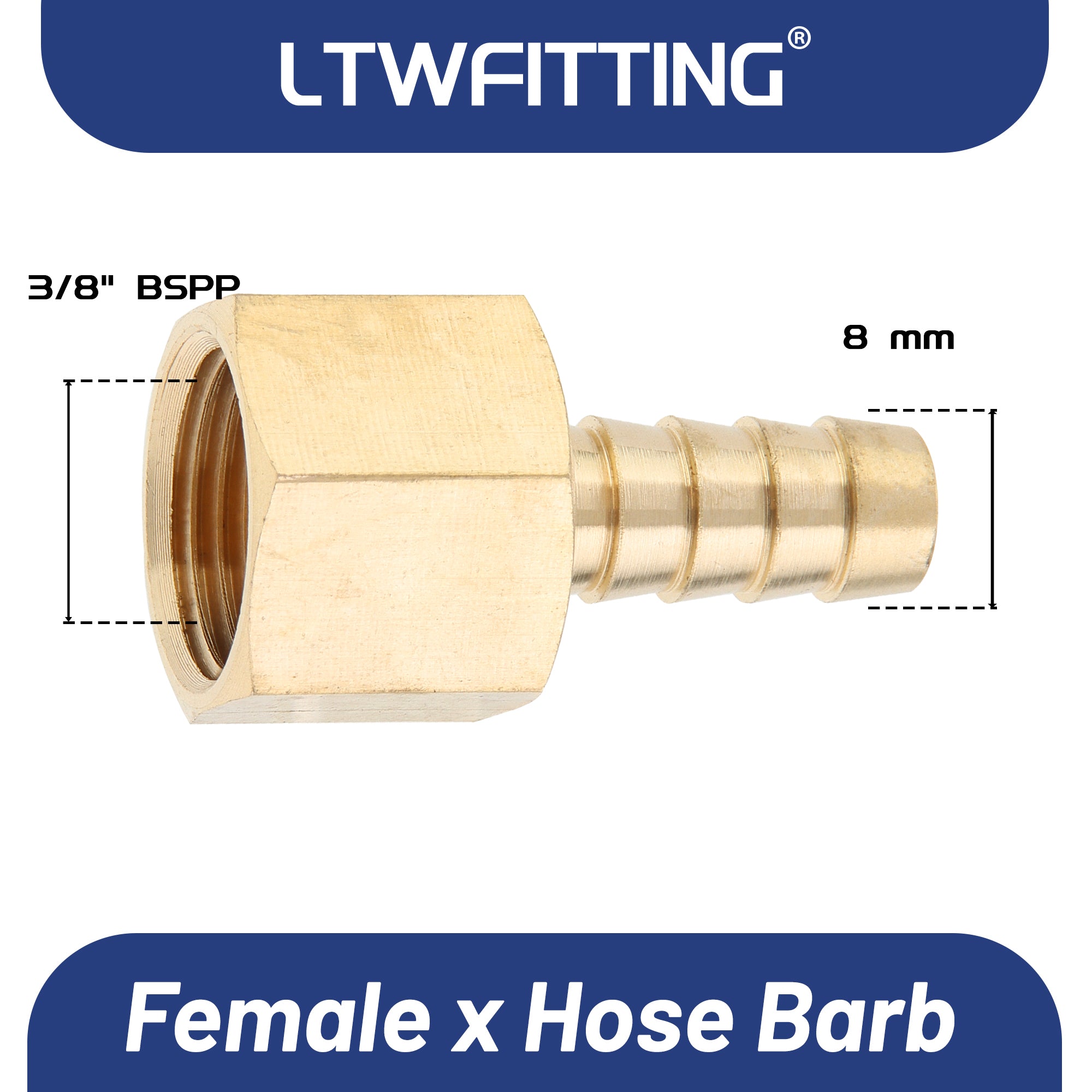 LTWFITTING Messing Fittings Anschluss 3/8" Innengewinde IG x 8 mm Schlauch