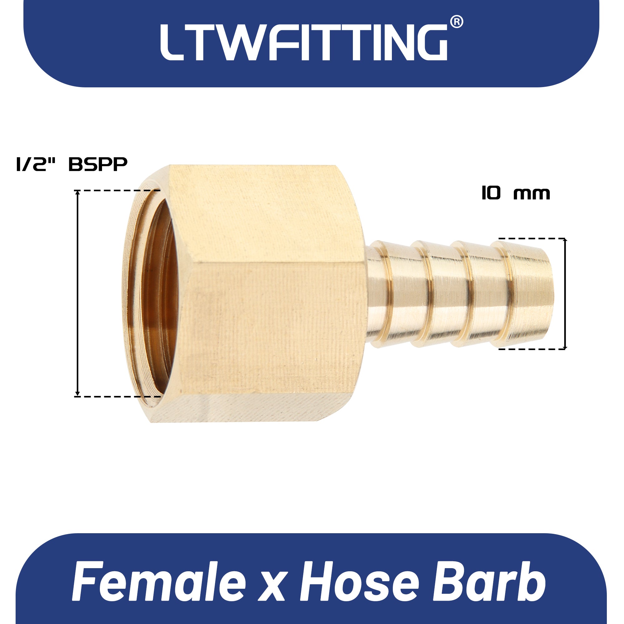 LTWFITTING Messing Fittings Anschluss 1/2" Innengewinde IG x 10 mm Schlauch