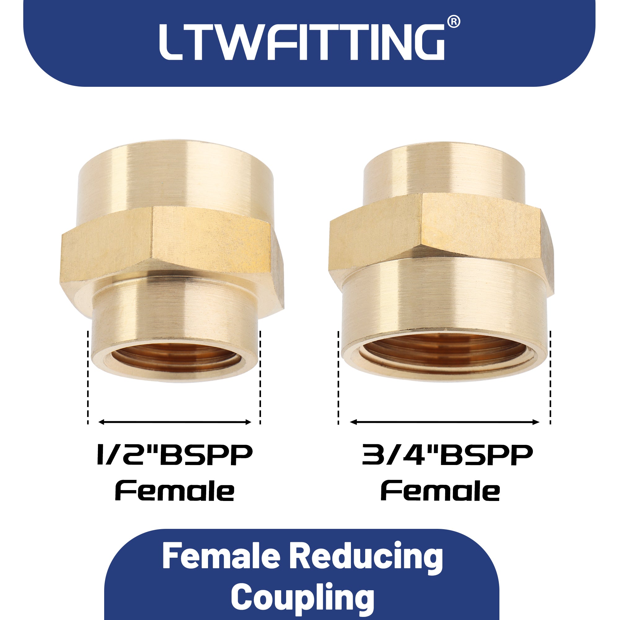 LTWFITTING Messing Fittings Sechskant 3/4" IG x 1/2" IG Verbindung reduziert