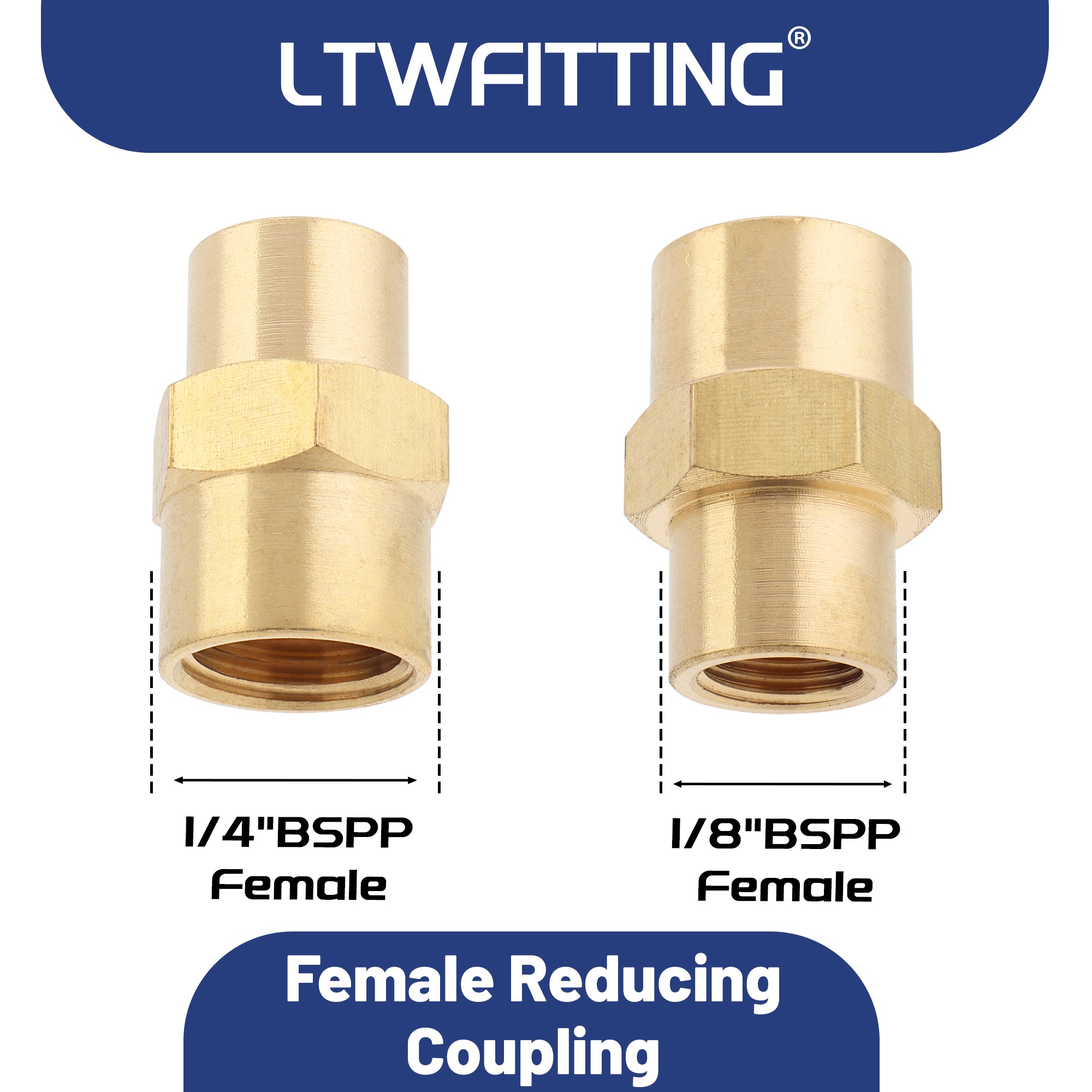 LTWFITTING Messing Fittings Sechskant 1/4" IG x 1/8" IG Verbindung reduziert