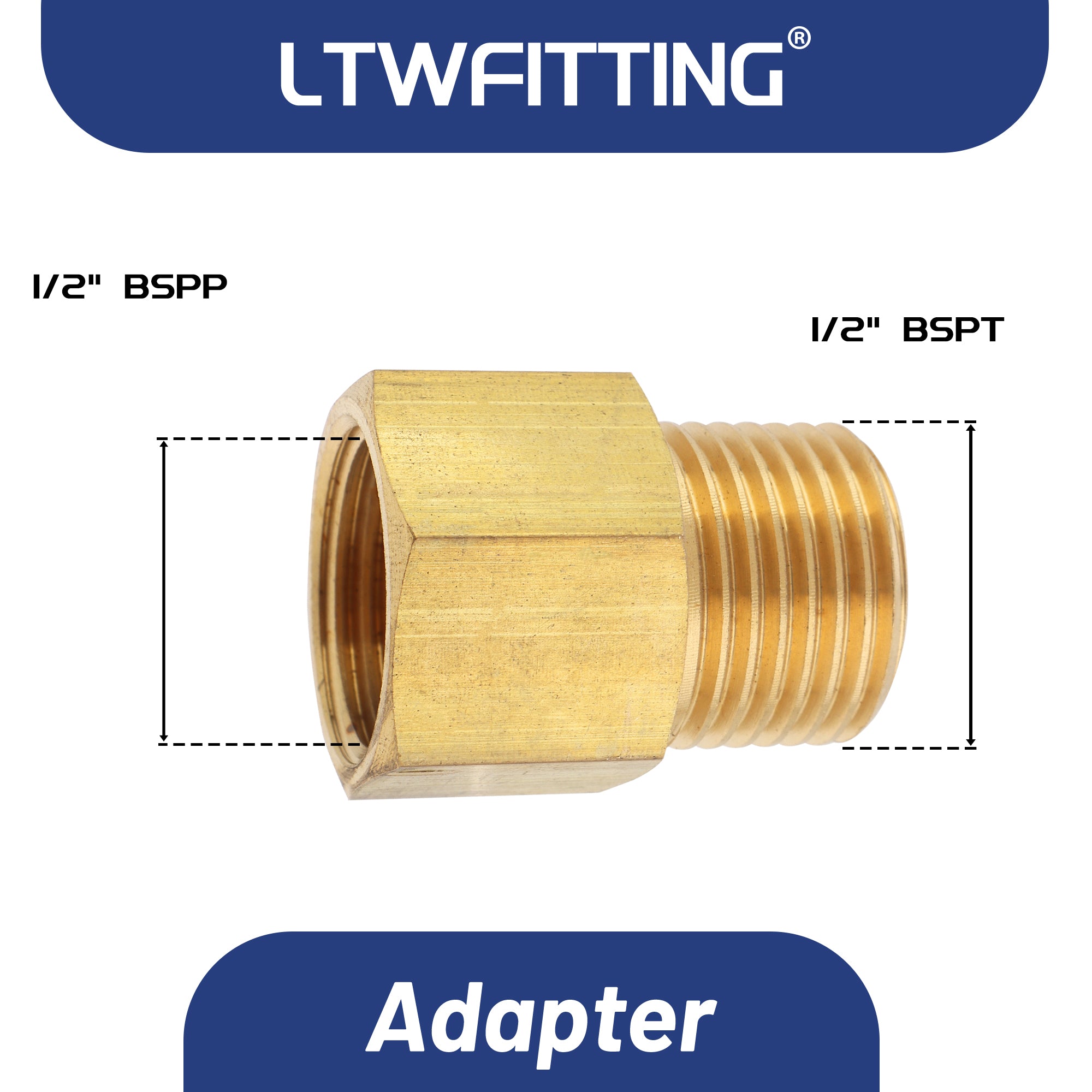 LTWFITTING Messing Fittings 1/2" IG x 1/2" R Aussengewinde Rohradapter