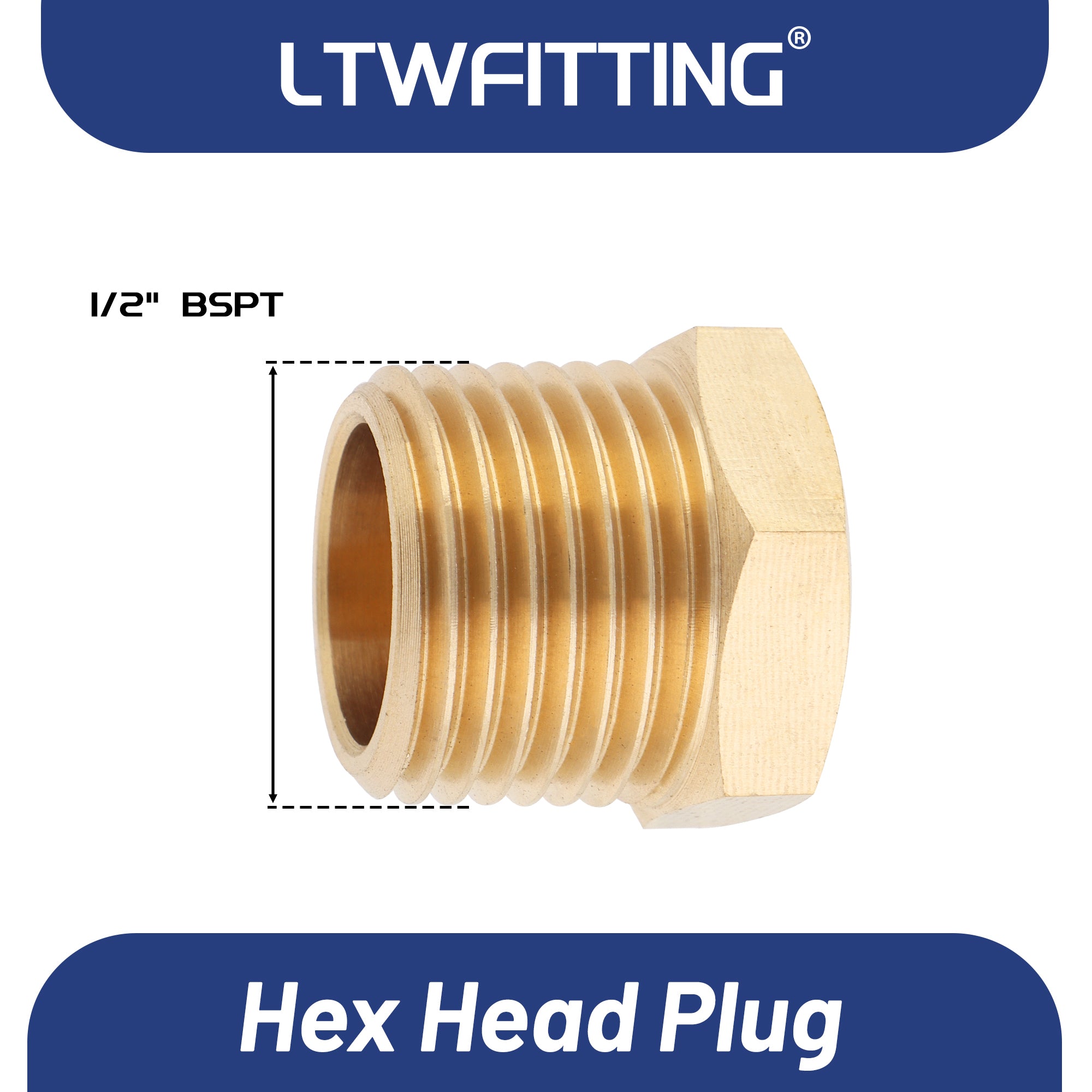 LTWFITTING Messing Fittings Stopfen mit Sechskant 1/2" R Aussengewinde