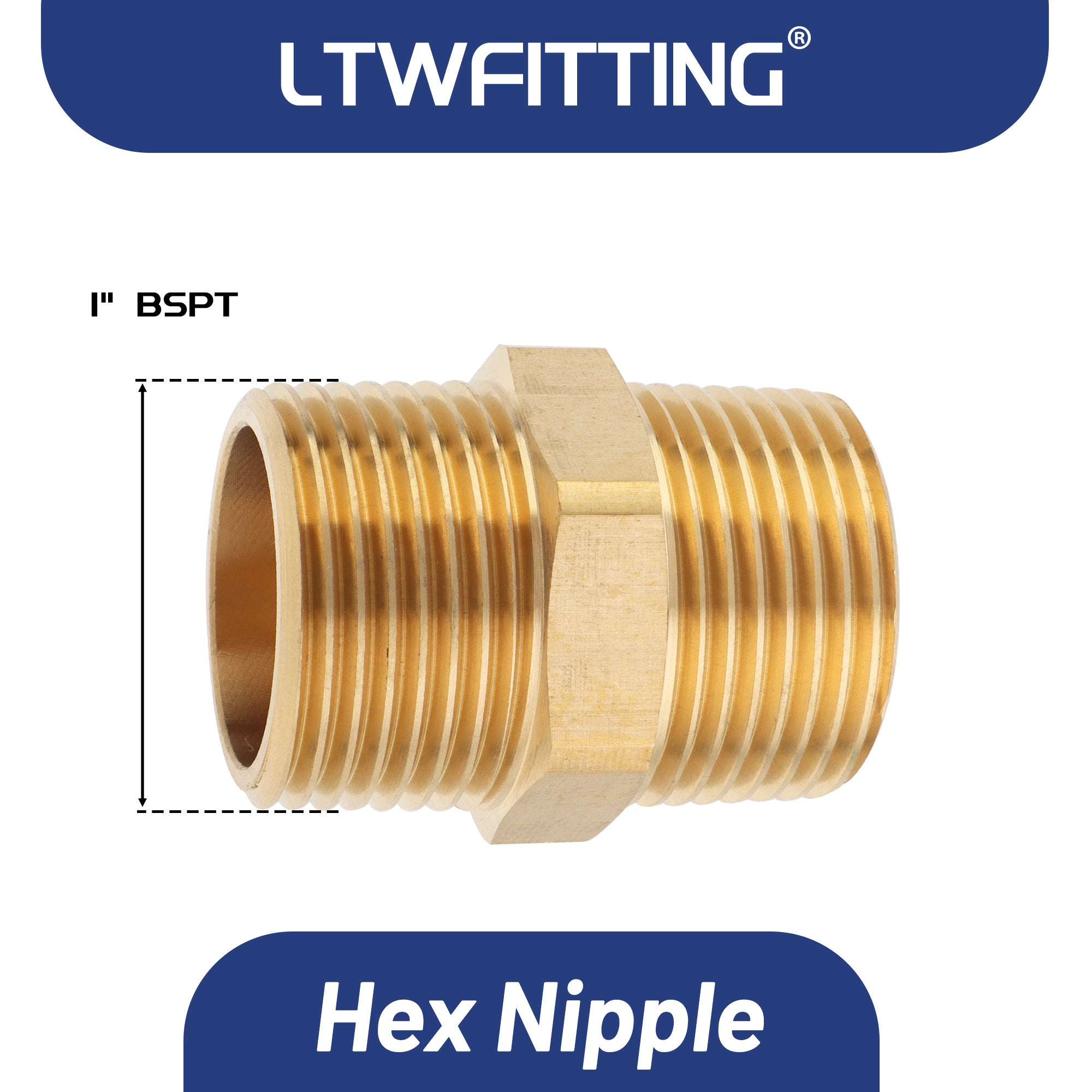 LTWFITTING Messing Fittings Doppelnippel mit Sechskant 1" R Aussengewinde