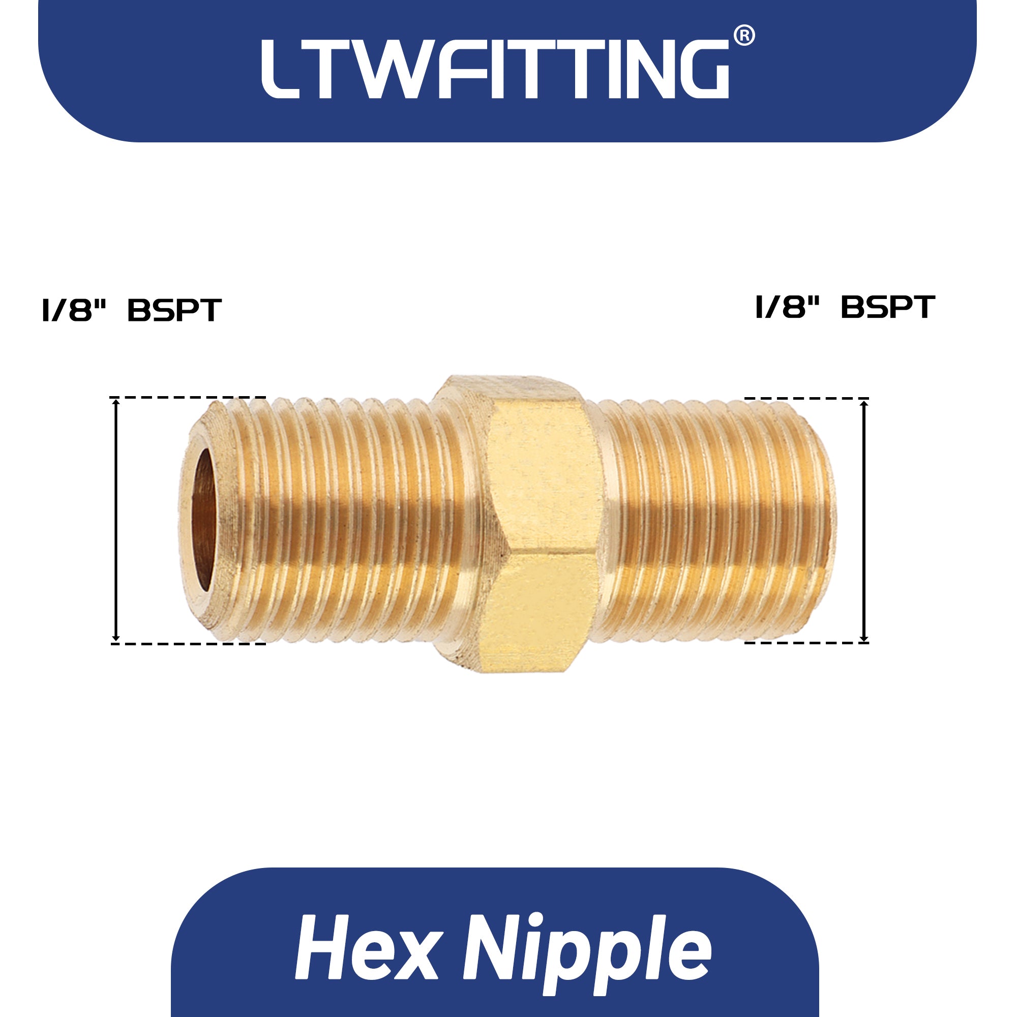 LTWFITTING Messing Fittings Doppelnippel mit Sechskant 1/8" R Aussengewinde