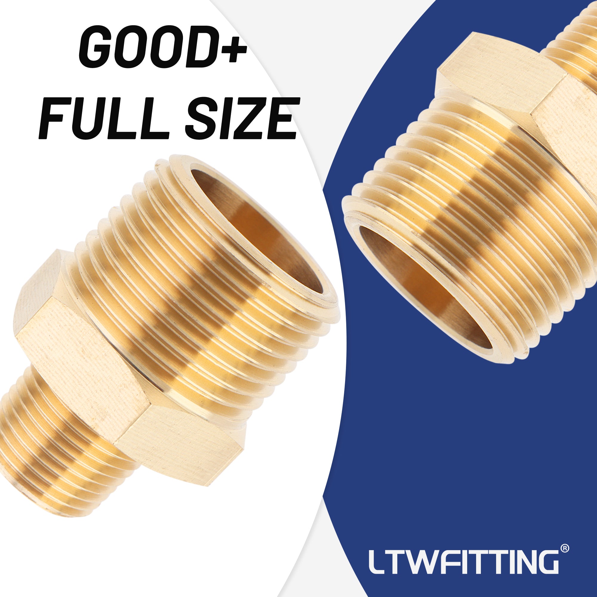 LTWFITTING Messing Fittings Doppelnippel reduziert mit Sechskant 3/4" R x 3/8" R Aussengewinde