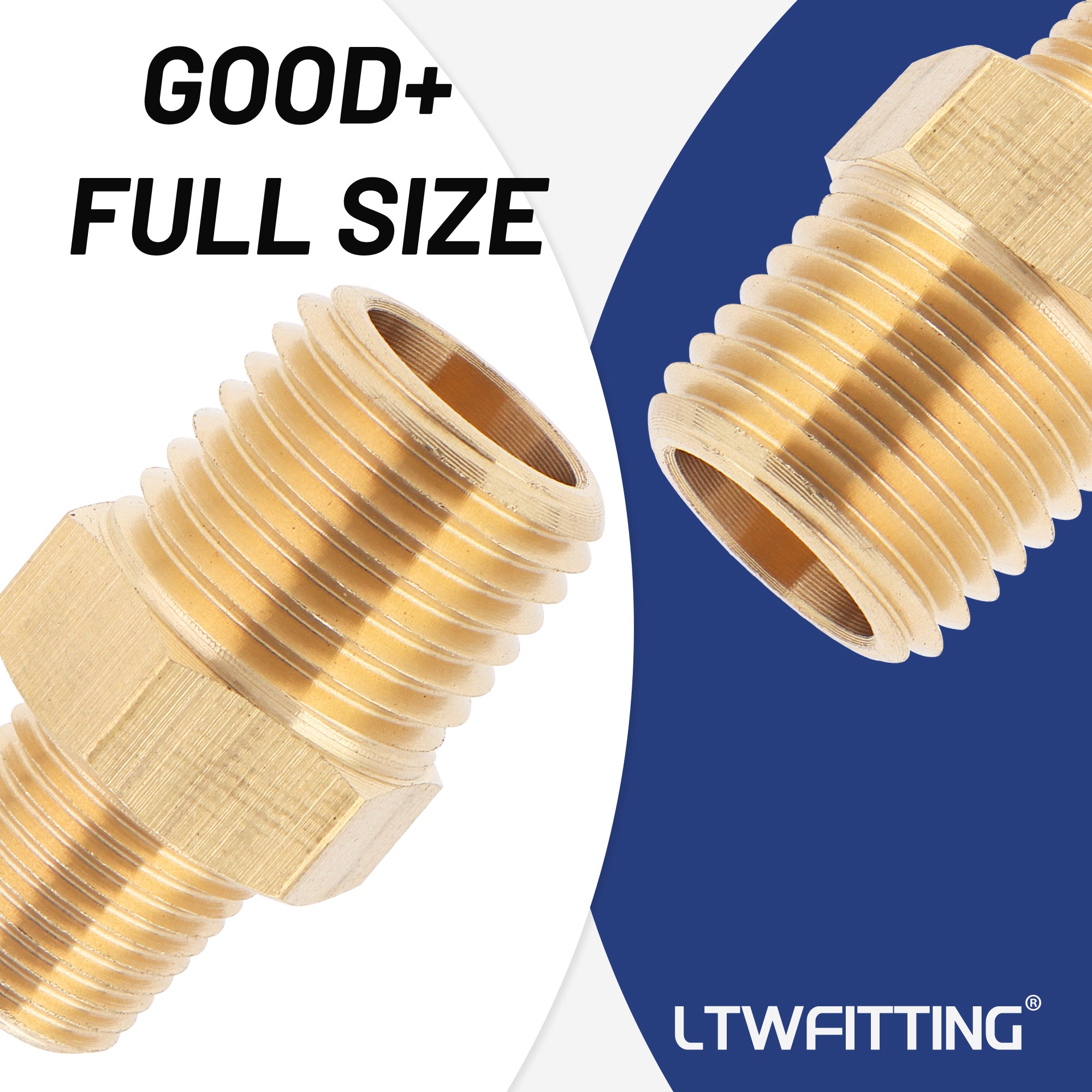 LTWFITTING Messing Fittings Doppelnippel reduziert mit Sechskant 1/4" R x 1/8" R Aussengewinde