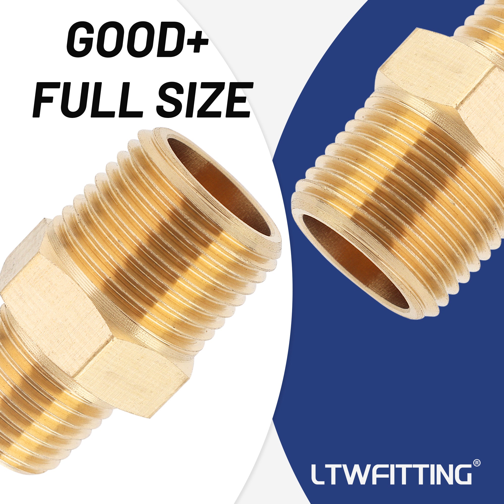 LTWFITTING Messing Fittings Doppelnippel reduziert mit Sechskant 3/8" R x 1/4" R Aussengewinde