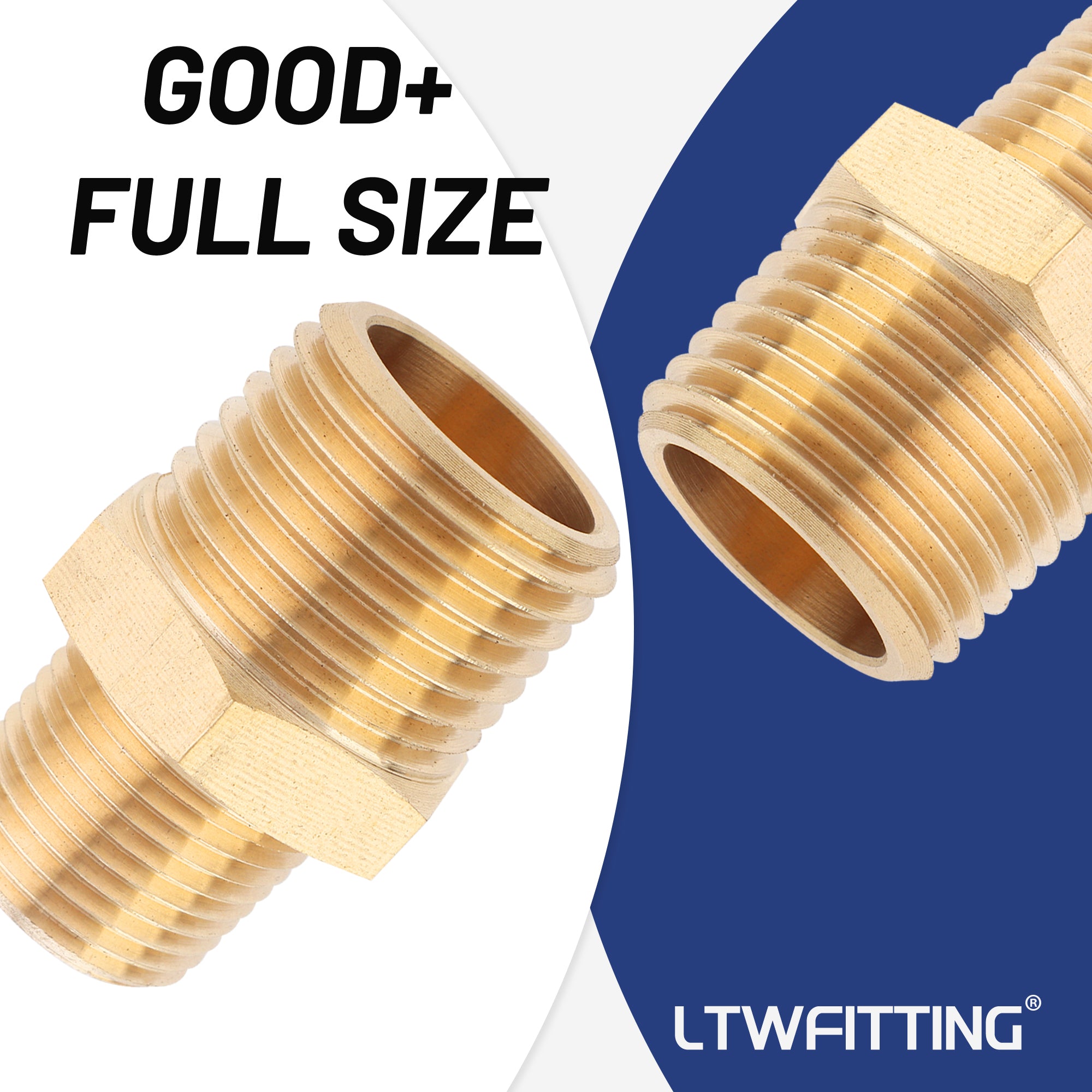 LTWFITTING Messing Fittings Doppelnippel reduziert mit Sechskant 1/2" R x 3/8" R Aussengewinde