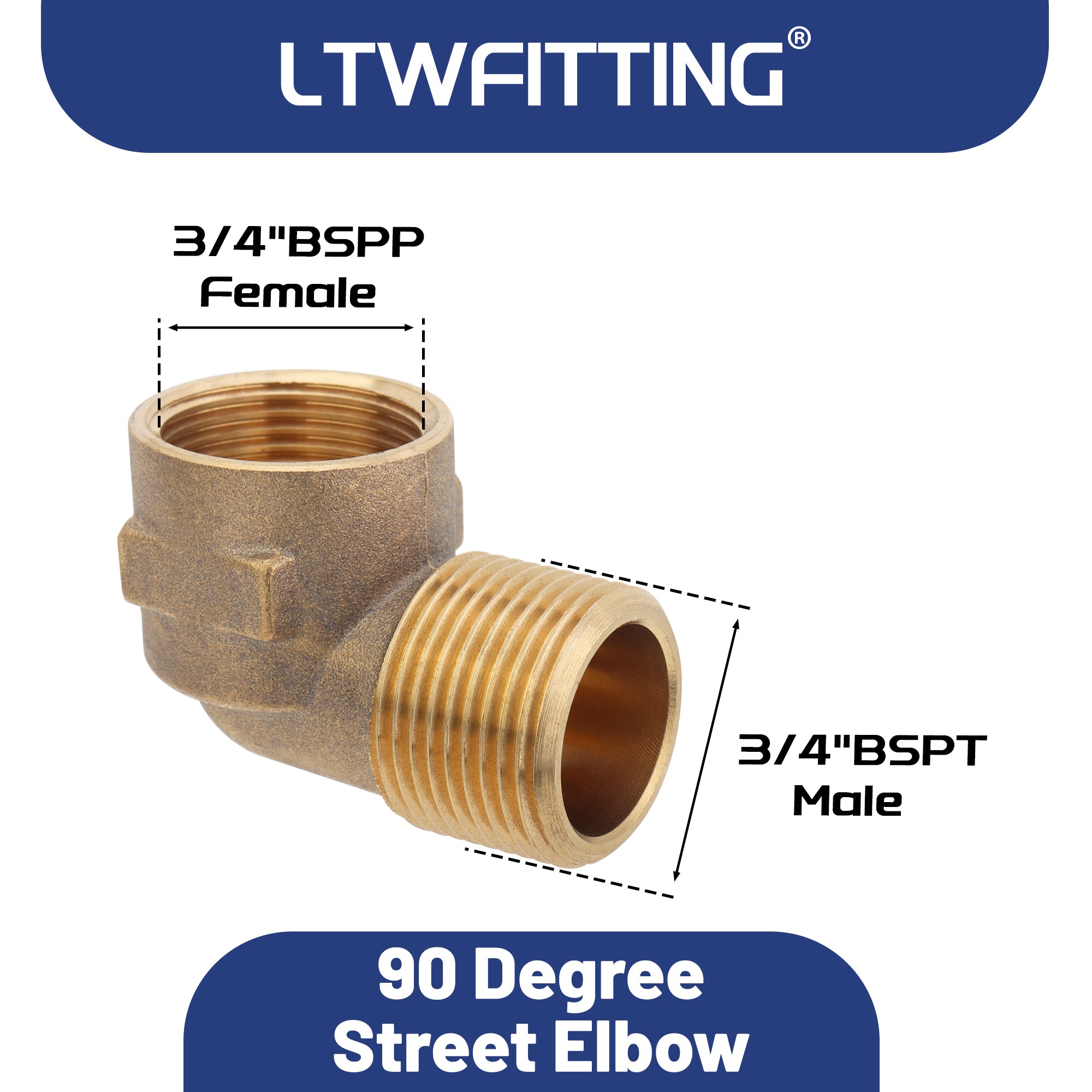 LTWFITTING Messing Fittings Winkel 90° 3/4" IG x 3/4" R Aussengewinde Direktes Kniestück