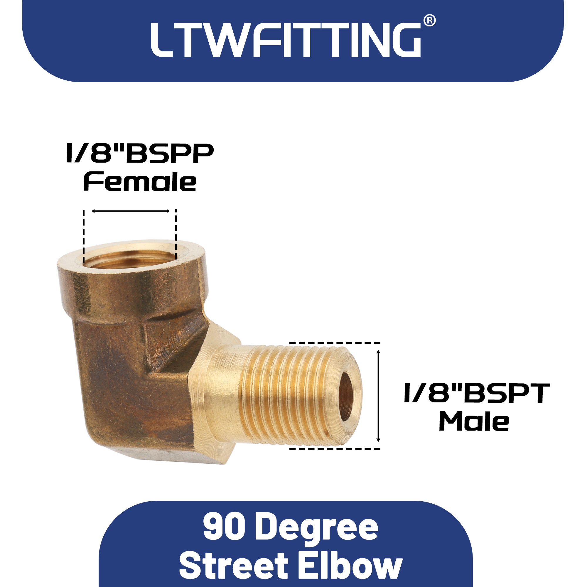 LTWFITTING Messing Fittings Winkel 90° 1/8" IG x 1/8" R Aussengewinde Direktes Kniestück