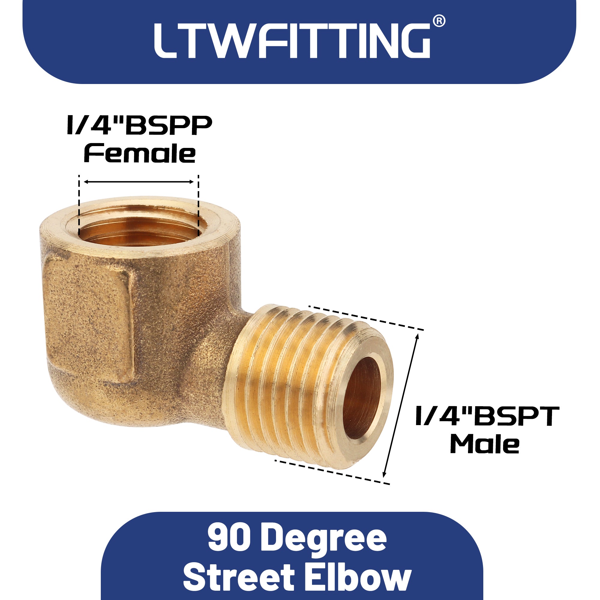 LTWFITTING Messing Fittings Winkel 90° 1/4" IG x 1/4" R Aussengewinde Direktes Kniestück