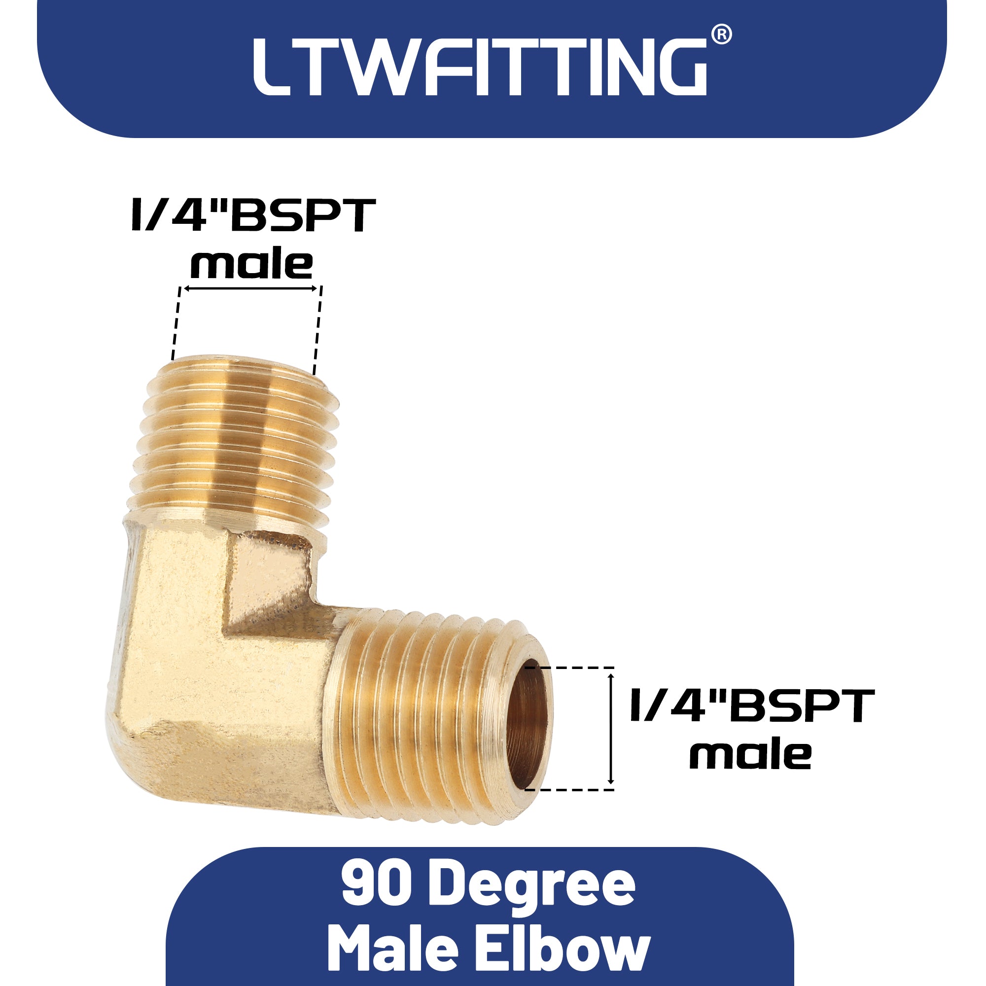 LTWFITTING Messing Fittings Winkel 90° Kniestück beidseitig 1/4" R Gewinde Aussengewinde