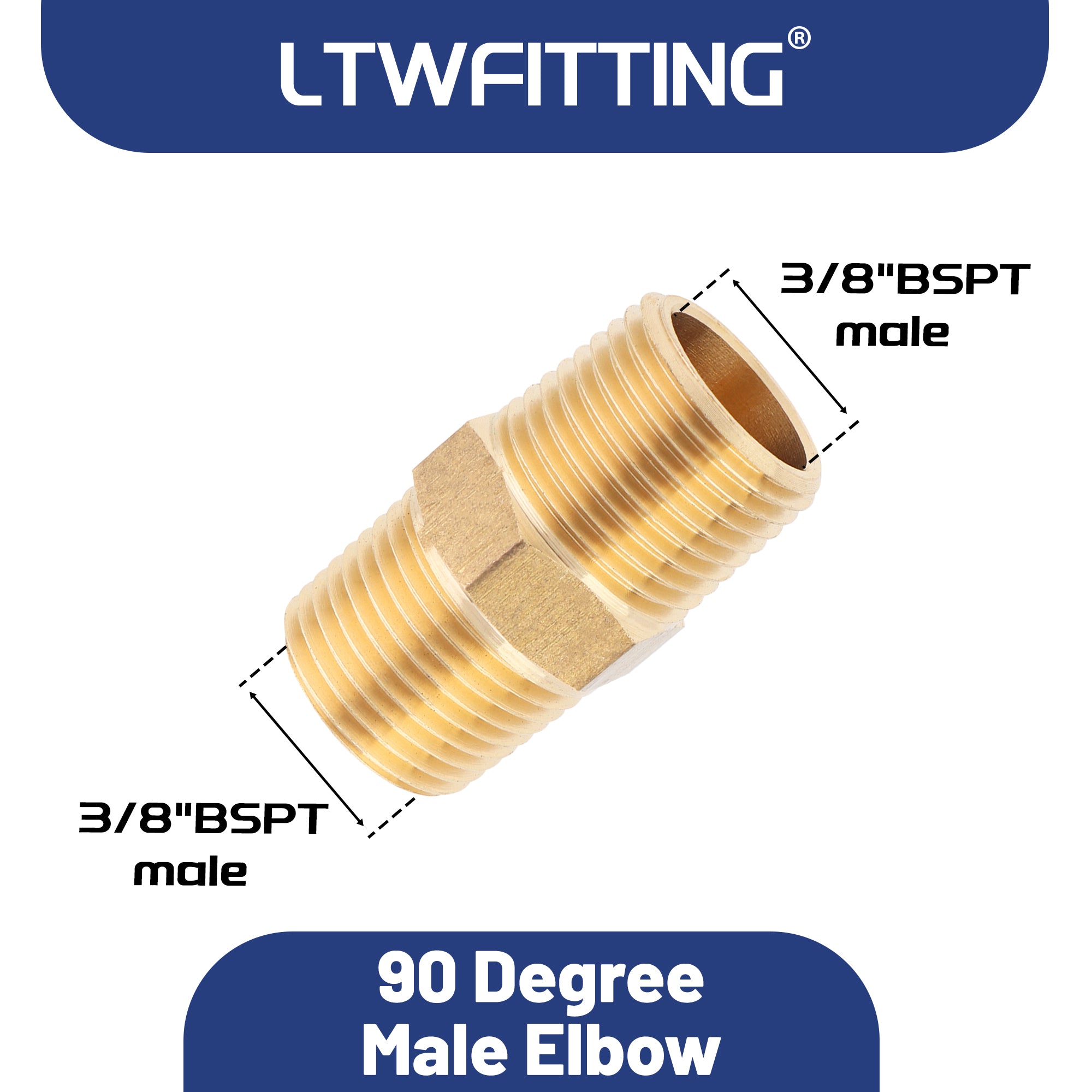 LTWFITTING Messing Fittings Winkel 90° Kniestück beidseitig 3/8" R Gewinde Aussengewinde