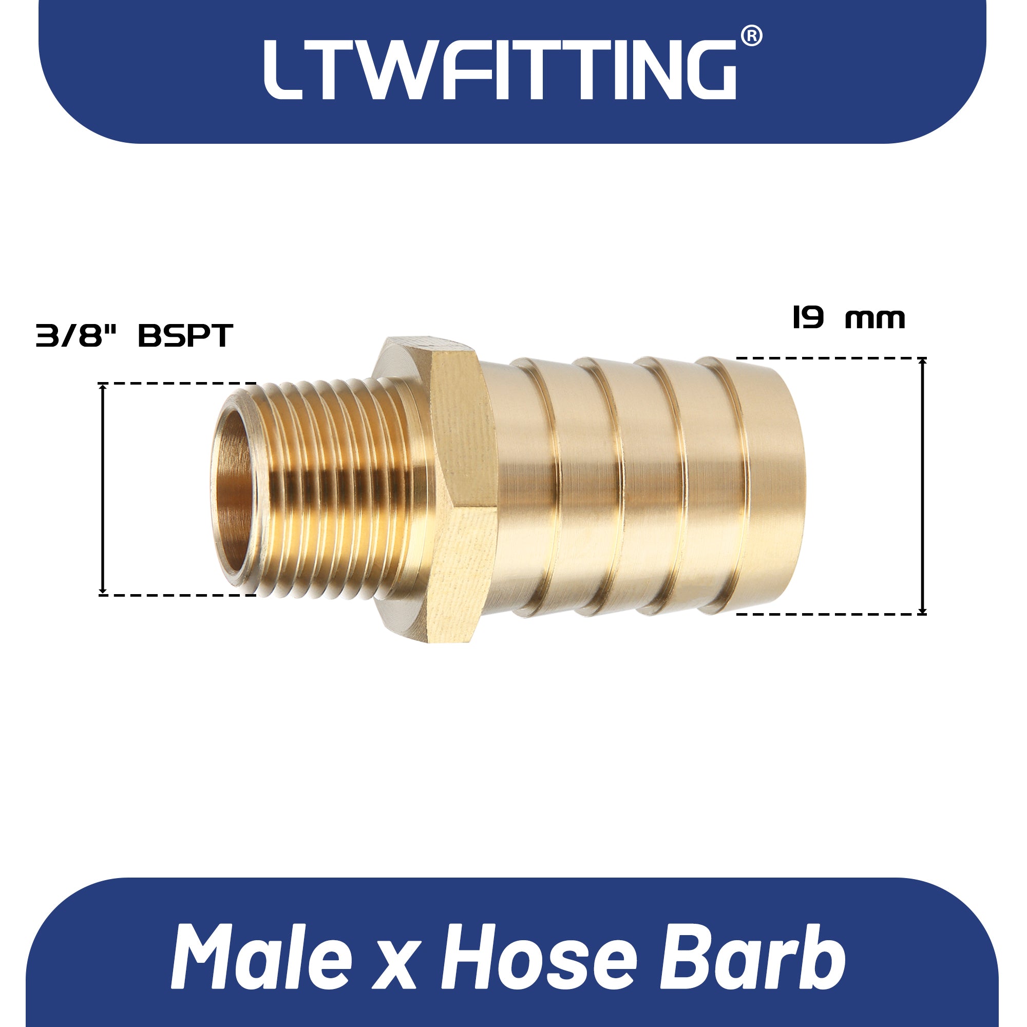 LTWFITTING Messing Fittings Anschluss 3/8" Außengewinde R x 19 mm Schlauch