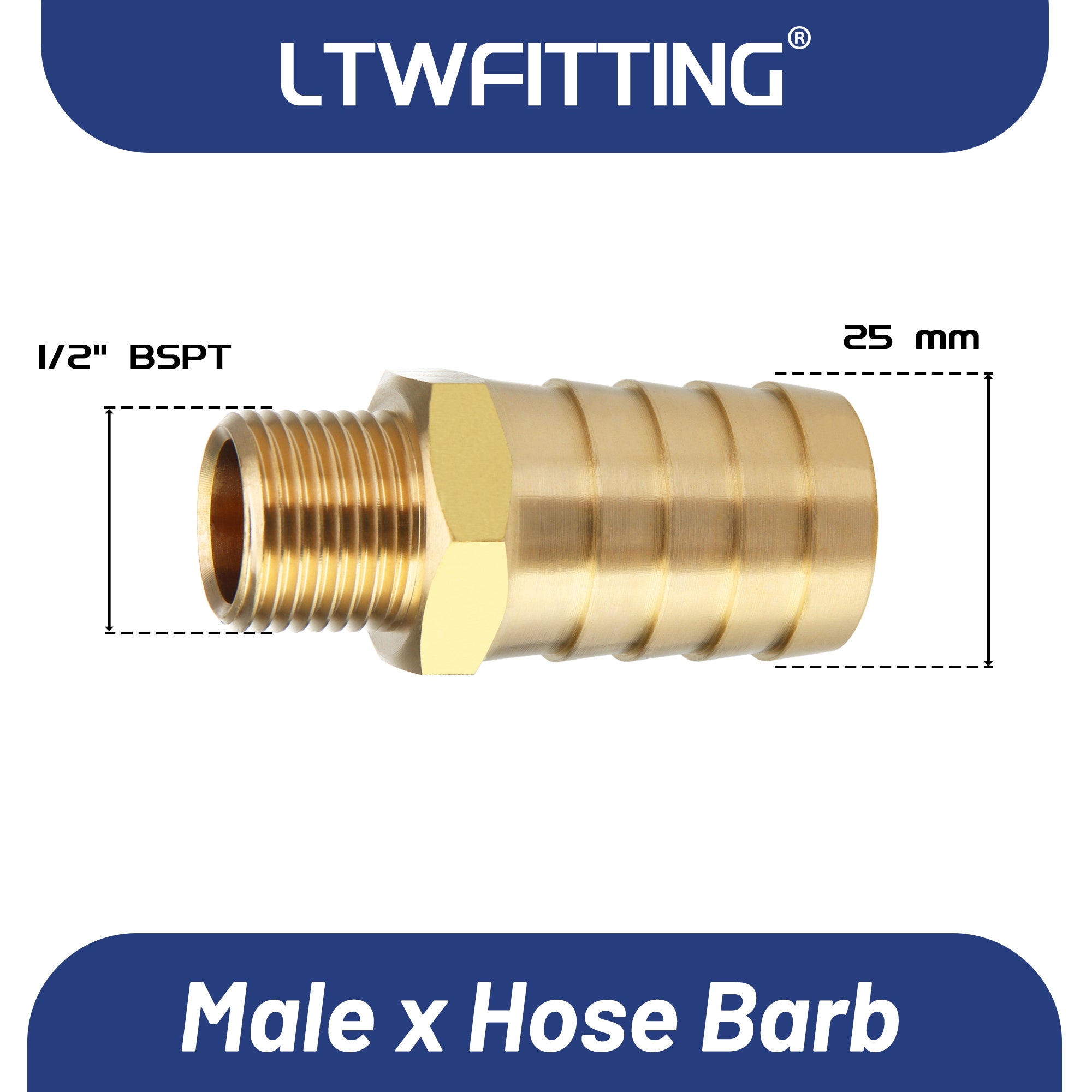 LTWFITTING Messing Fittings Anschluss 1/2" Außengewinde R x 25 mm Schlauch