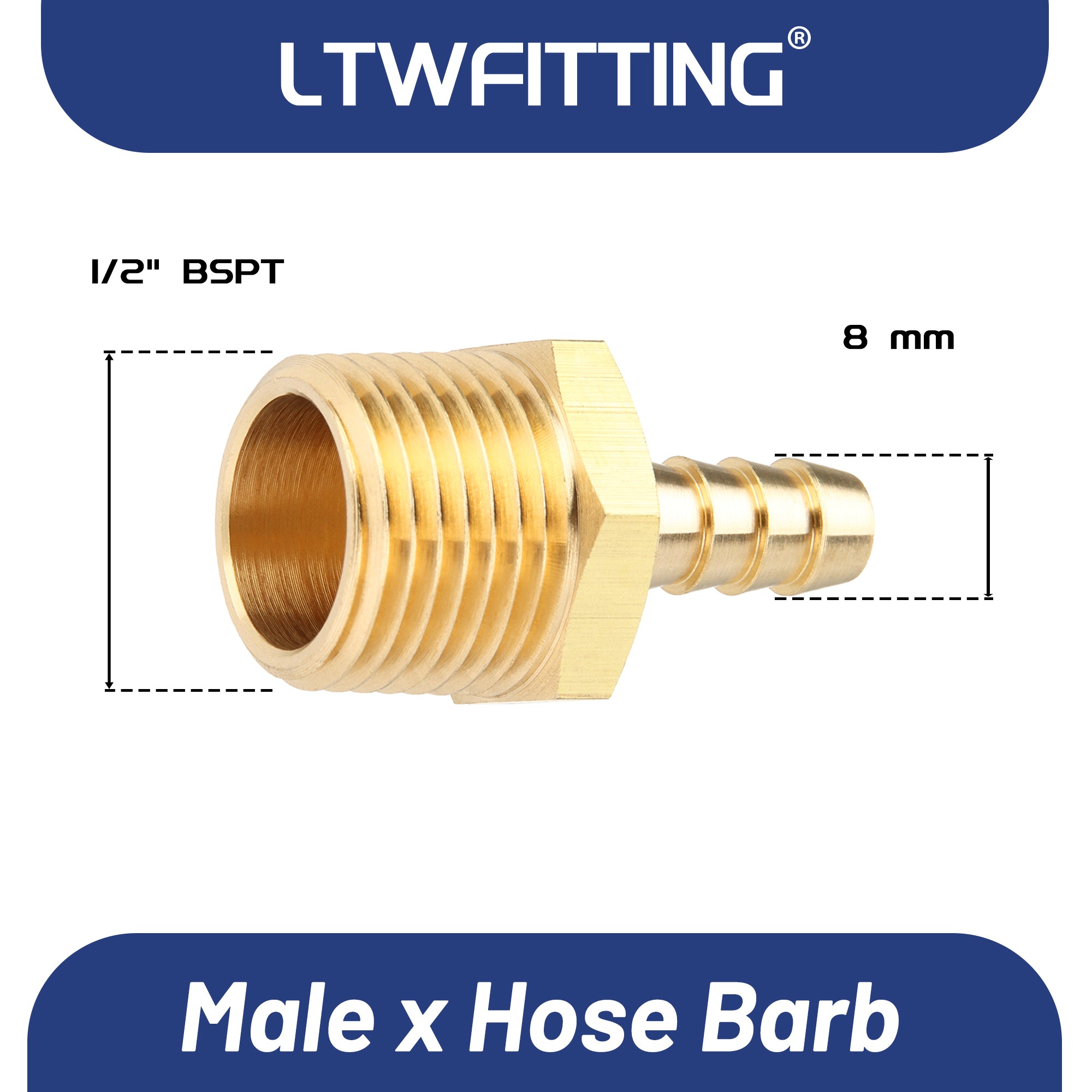 LTWFITTING Messing Fittings Anschluss 1/2" Außengewinde R x 8 mm Schlauch