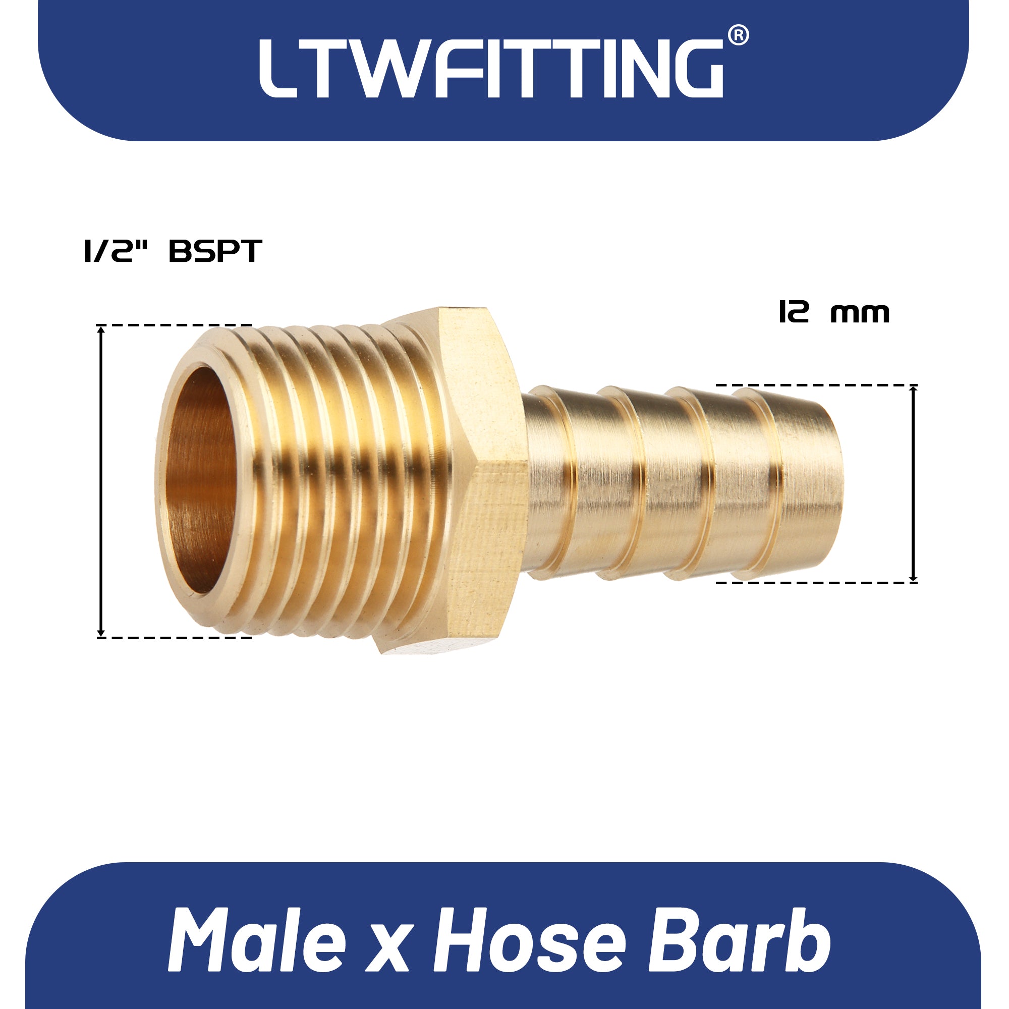 LTWFITTING Messing Fittings Anschluss 1/2" Außengewinde R x 12 mm Schlauch