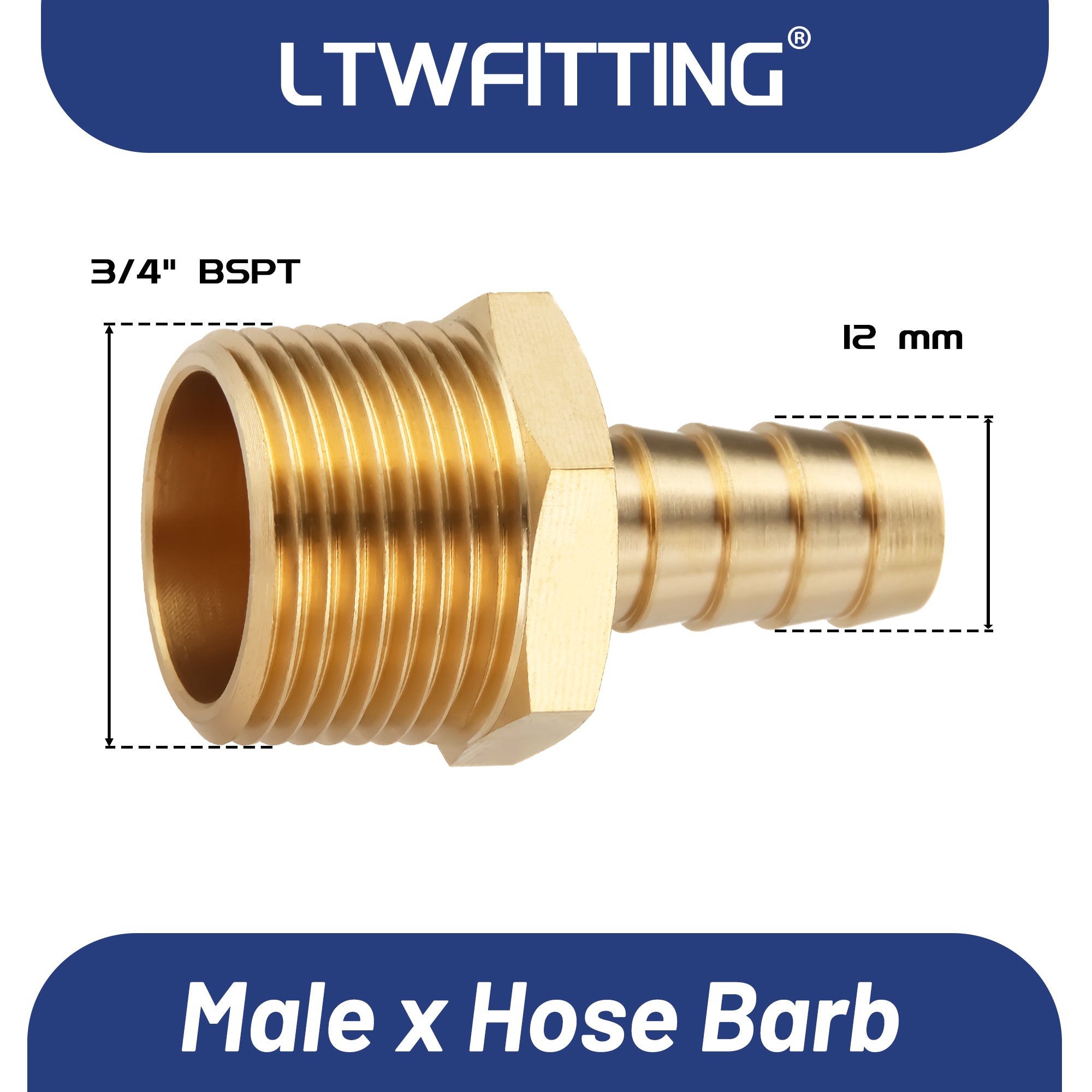 LTWFITTING Messing Fittings Anschluss 3/4" Außengewinde R x 12 mm Schlauch