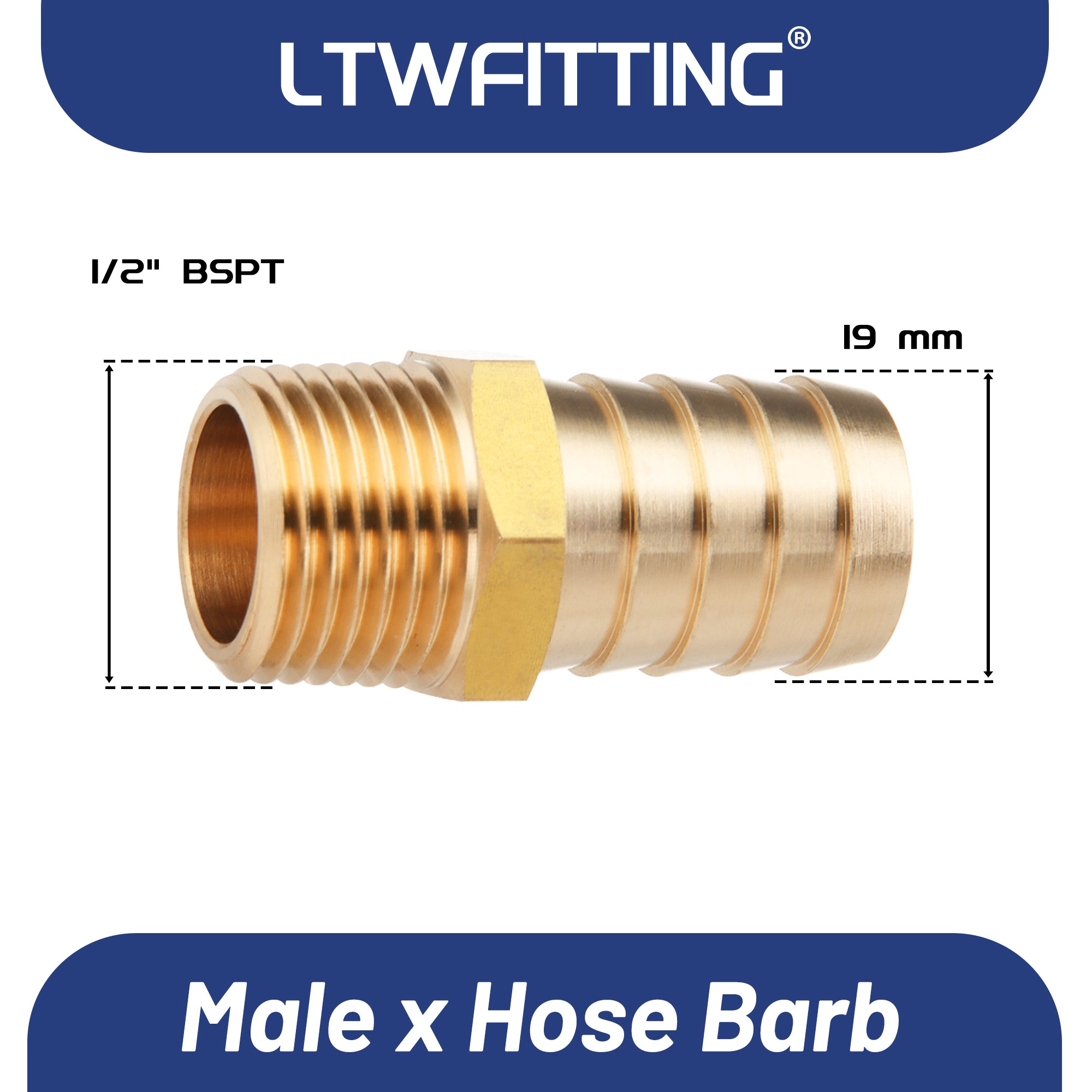 LTWFITTING Messing Fittings Anschluss 1/2" Außengewinde R x 19 mm Schlauch