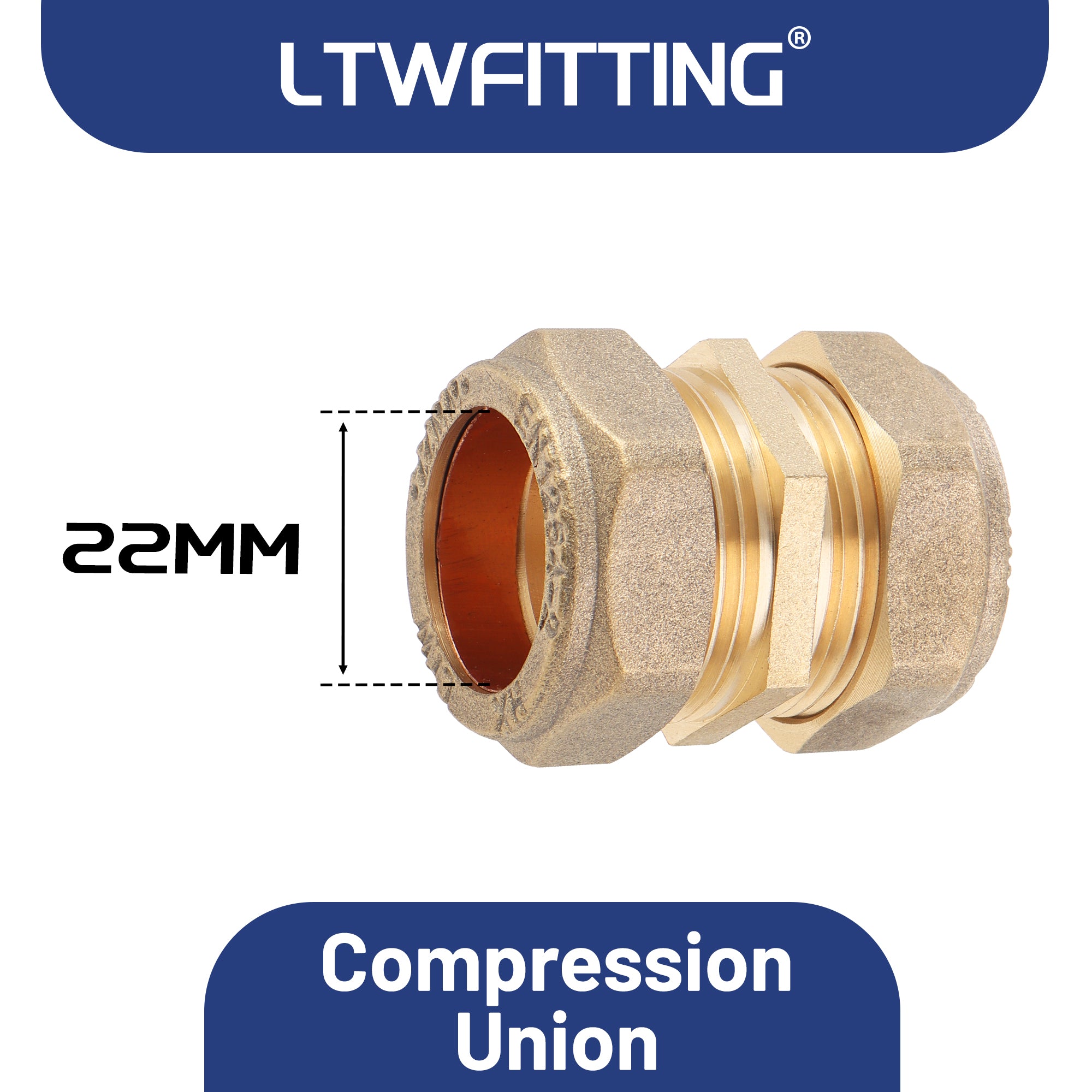 LTWFITTING verchromt 22mm OD Compression Union, Messing Kompression Fitting