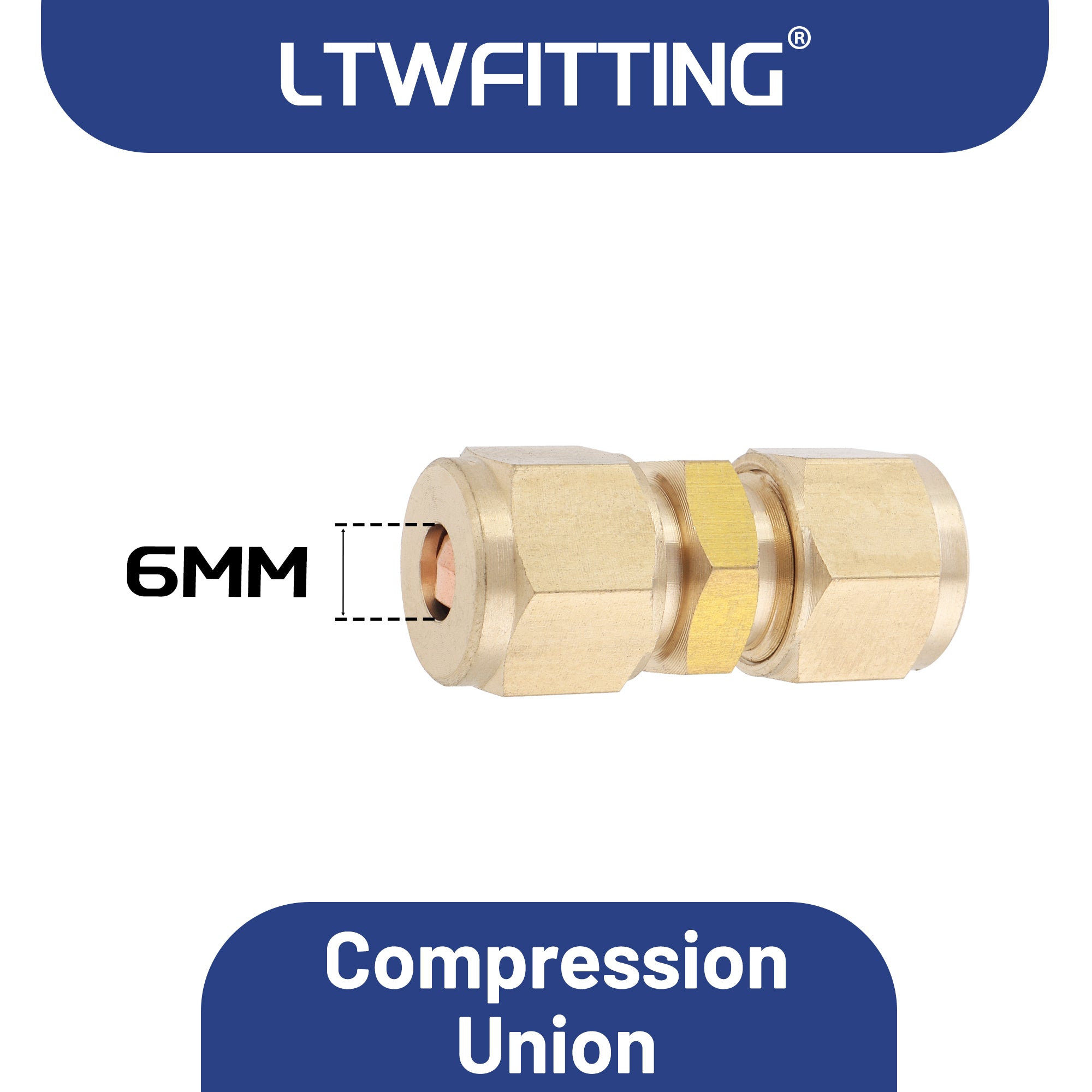 LTWFITTING 6mm OD Compression Union, Messing Kompression Fitting