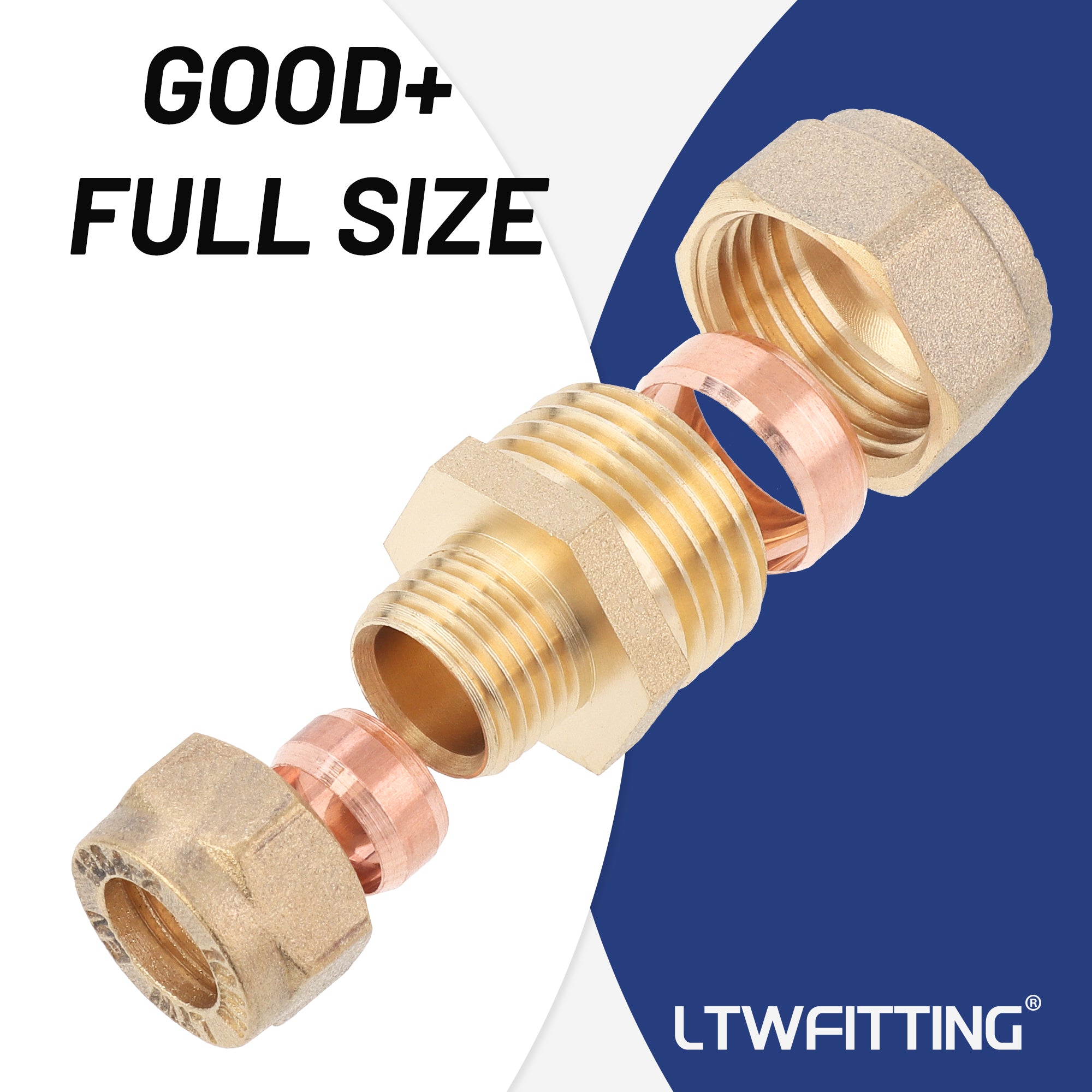 LTWFITTING 15mm OD x 10mm OD Compression Reducing Union, Brass Compression Fitting