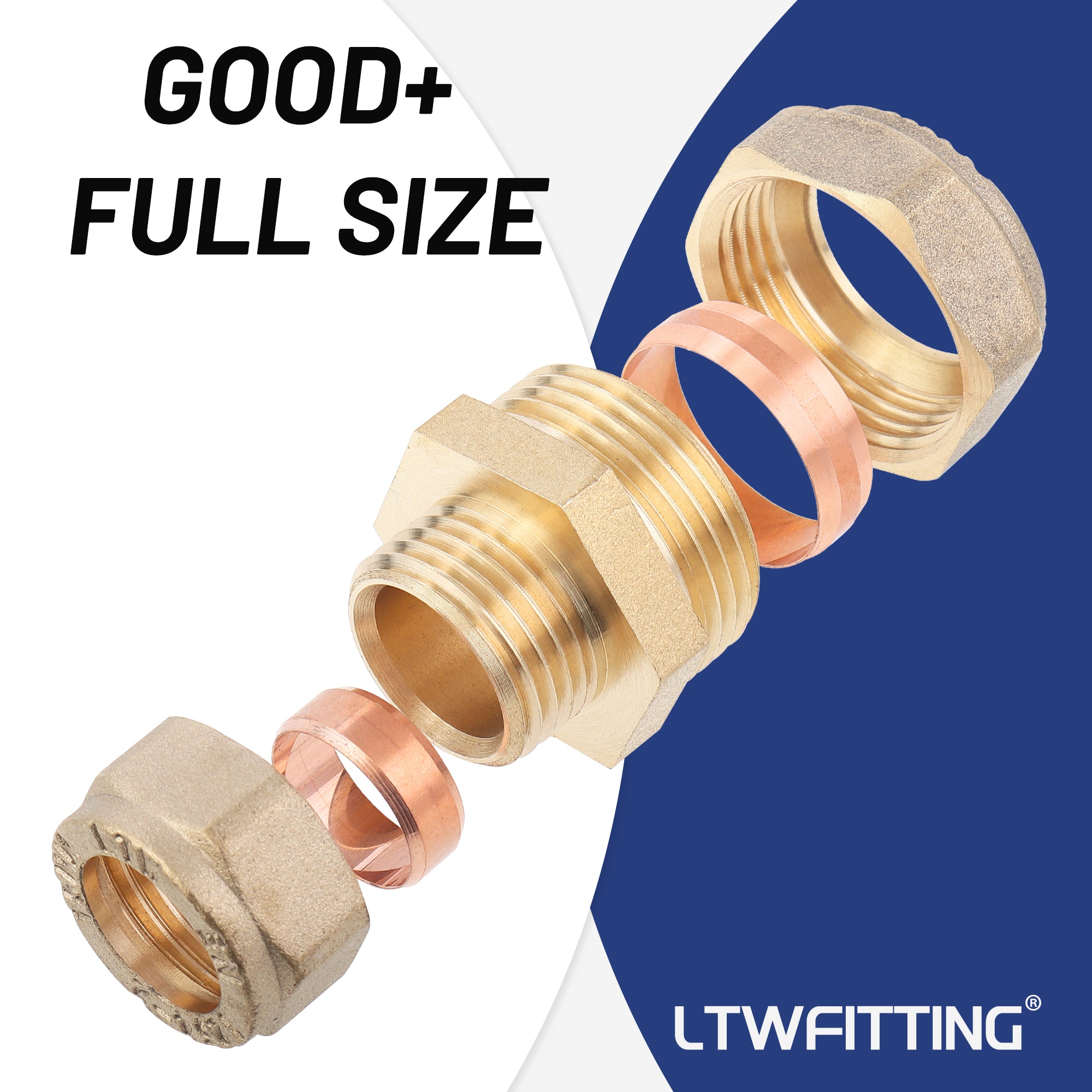 LTWFITTING verchromt 22mm OD x 15mm OD Compression Reducing Union, Messing Kompression Fitting