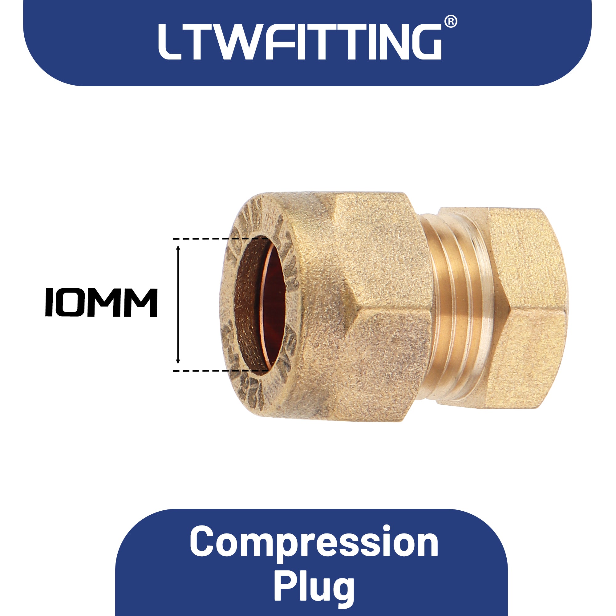 LTWFITTING 10mm Compression Plug, Brass Compression Stoppende Blankkappe