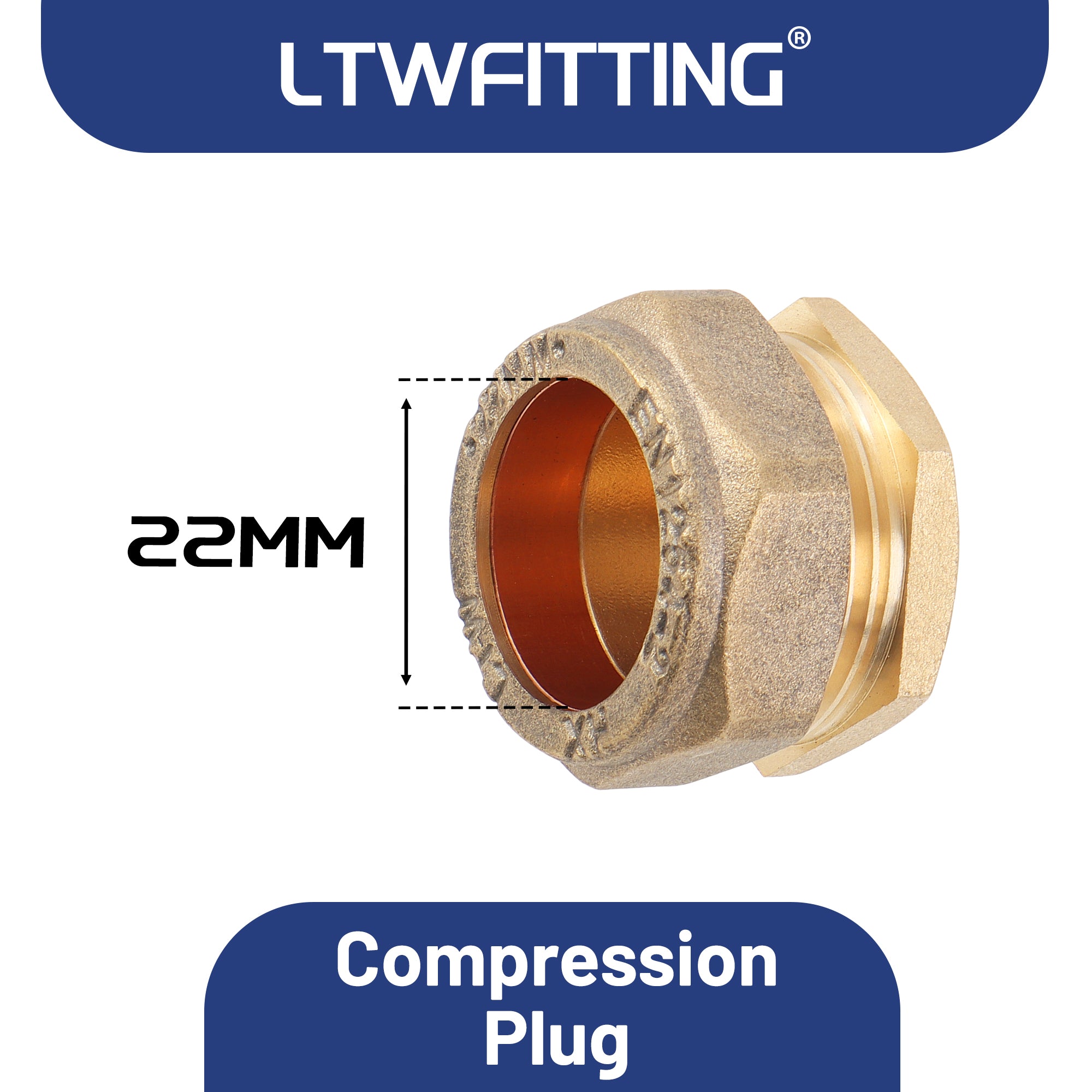 LTWFITTING 22mm Compression Plug, Brass Compression Stoppende Blankkappe