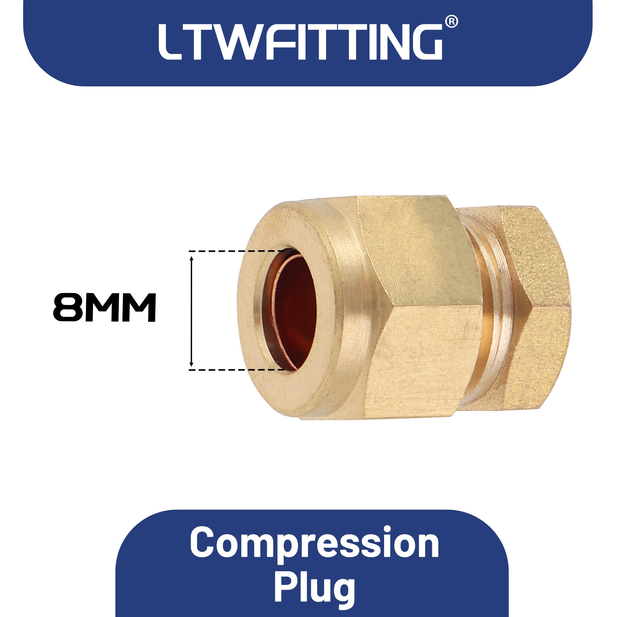 LTWFITTING 8mm Compression Plug, Brass Compression Stoppende Blankkappe