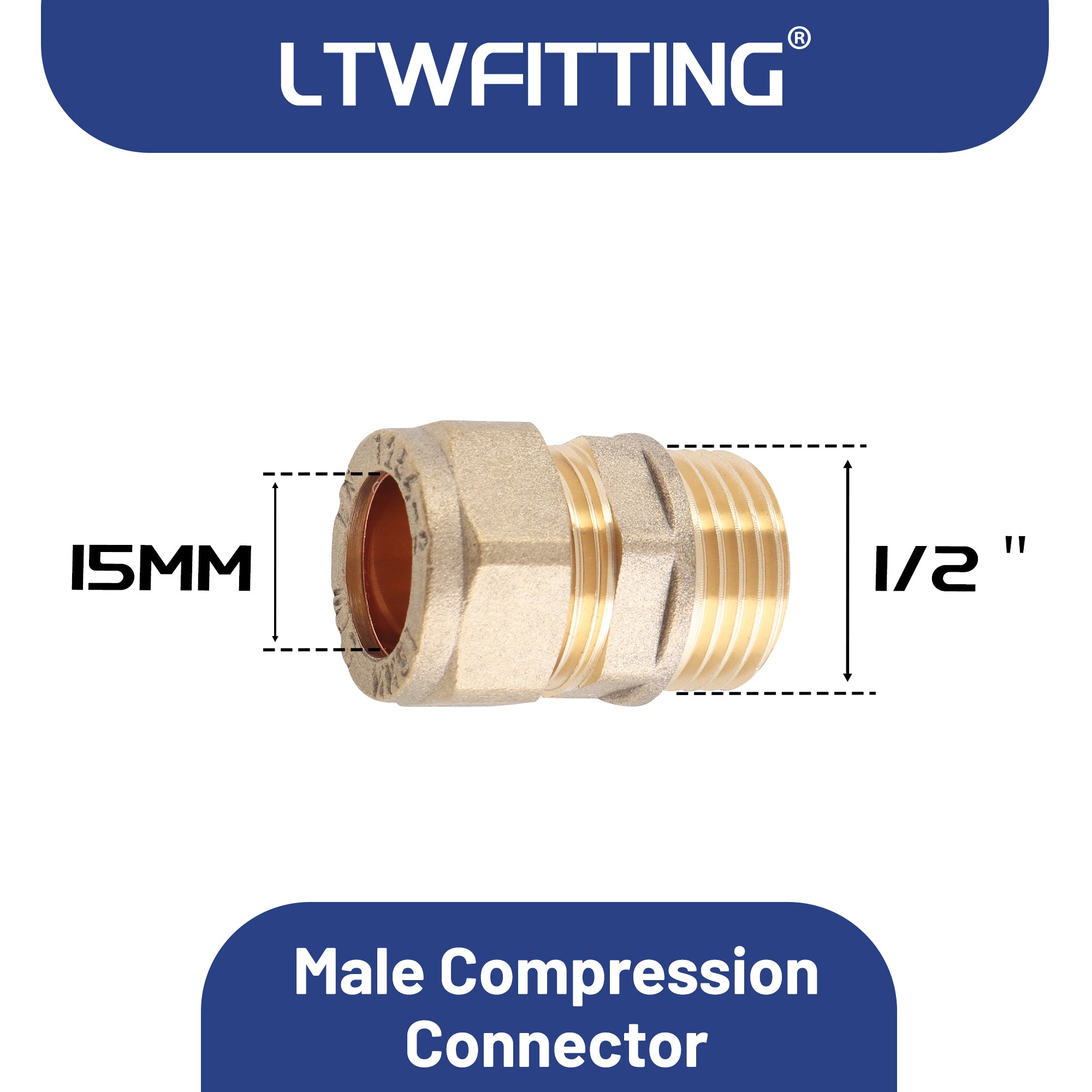 LTWFITTING Verchromter Messing 15mm OD x 1/2-Inch Male R Compression Connector Fitting