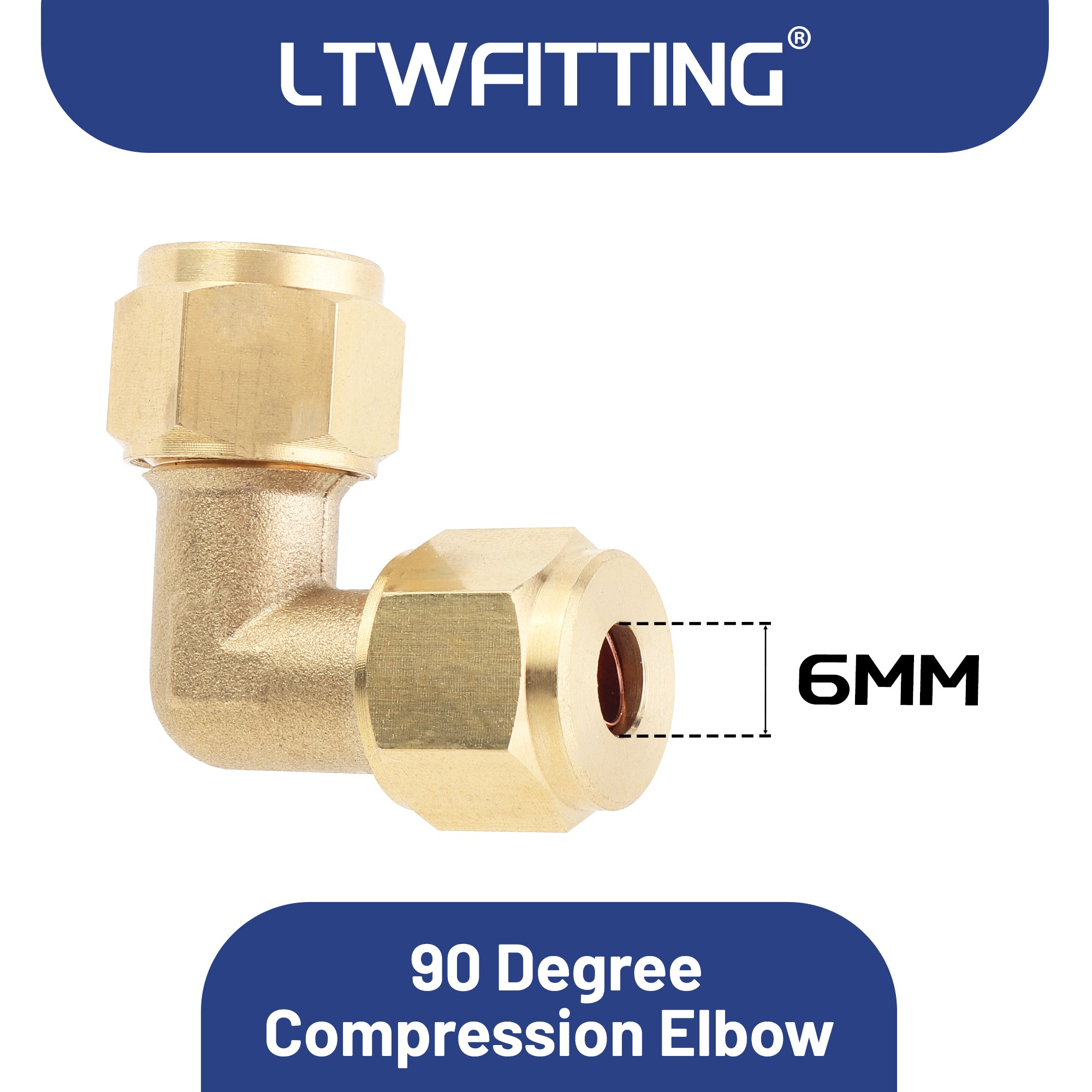 LTWFITTING 6mm OD 90 Grad Compression Ellbogen, Messing Kompression Fitting