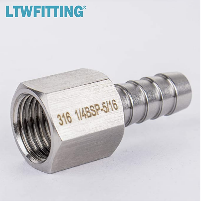 LTWFITTING Edelstahl 316 BSP Anschlusskupplung / Adapter 1/4 Zoll Innengewinde BSPP x 5/16 Zoll (8 mm) Schlauch Barb