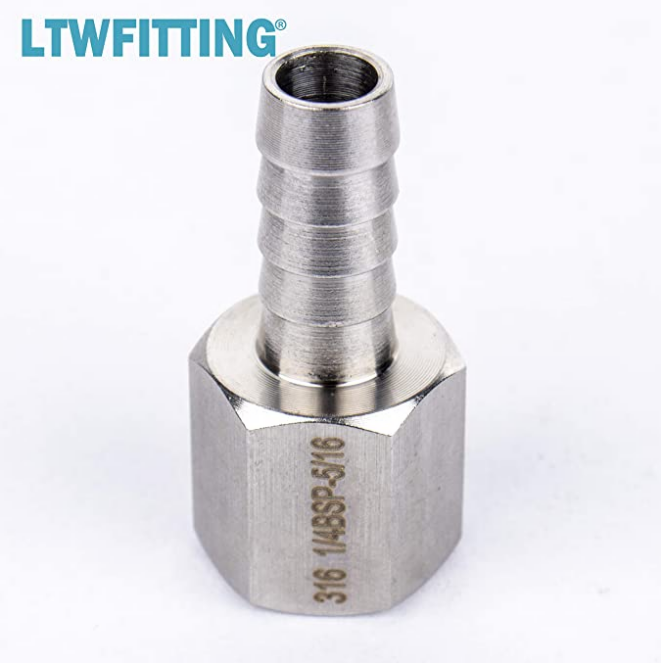 LTWFITTING Edelstahl 316 BSP Anschlusskupplung / Adapter 1/4 Zoll Innengewinde BSPP x 5/16 Zoll (8 mm) Schlauch Barb